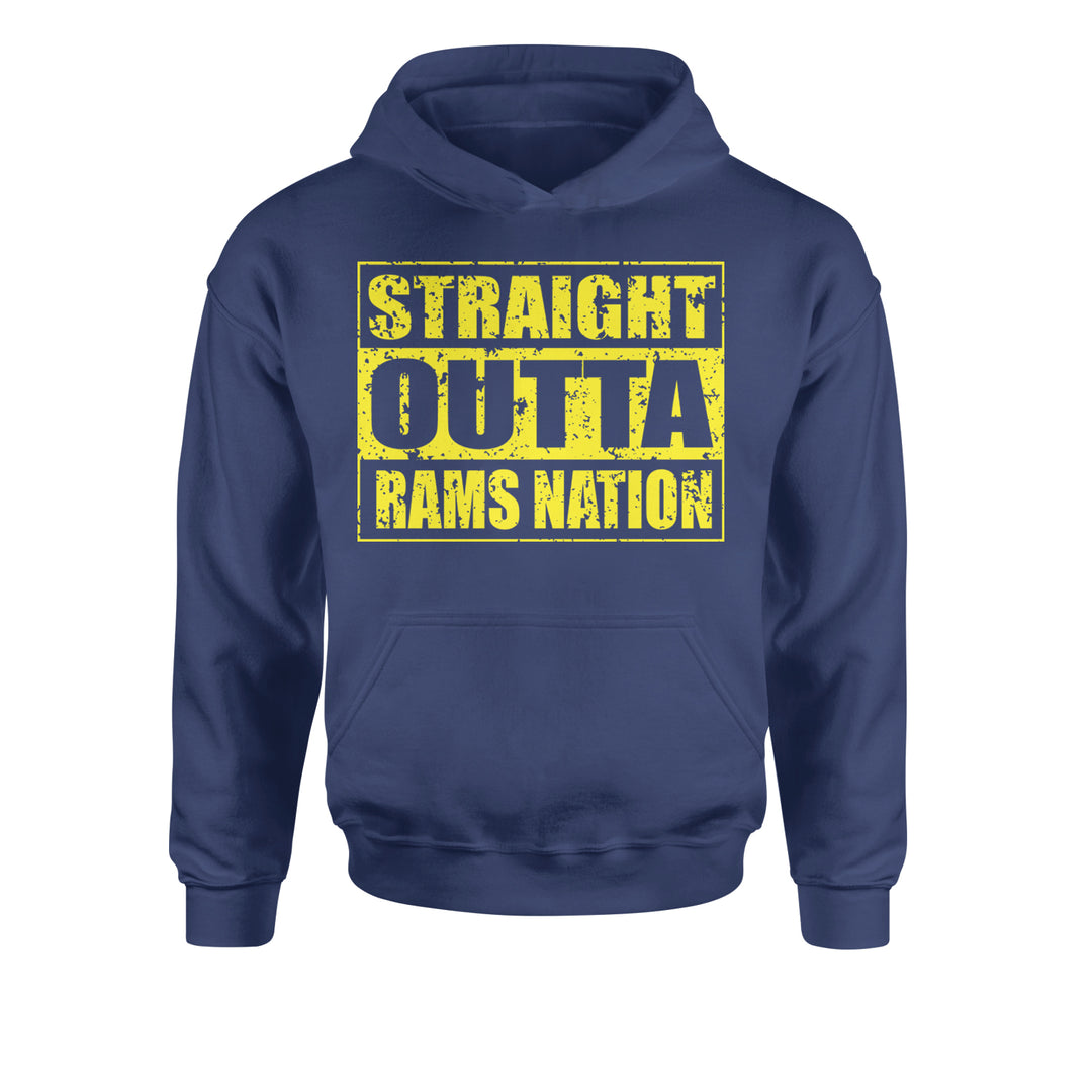 Straight Outta Rams Nation   Youth-Sized Hoodie Navy Blue