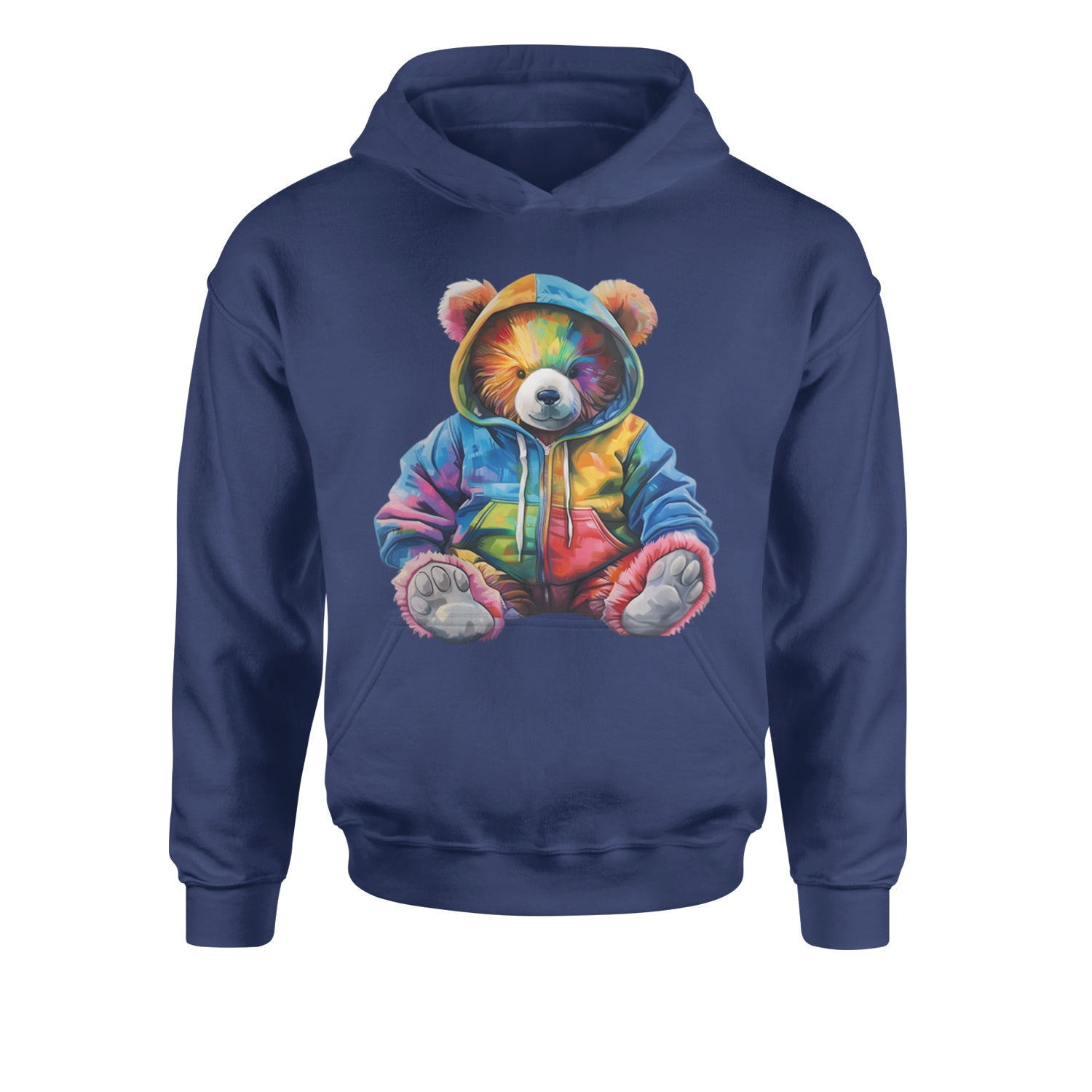 Rainbow Streetwear Urban Graffiti BearYouth-Sized Hoodie Navy Blue