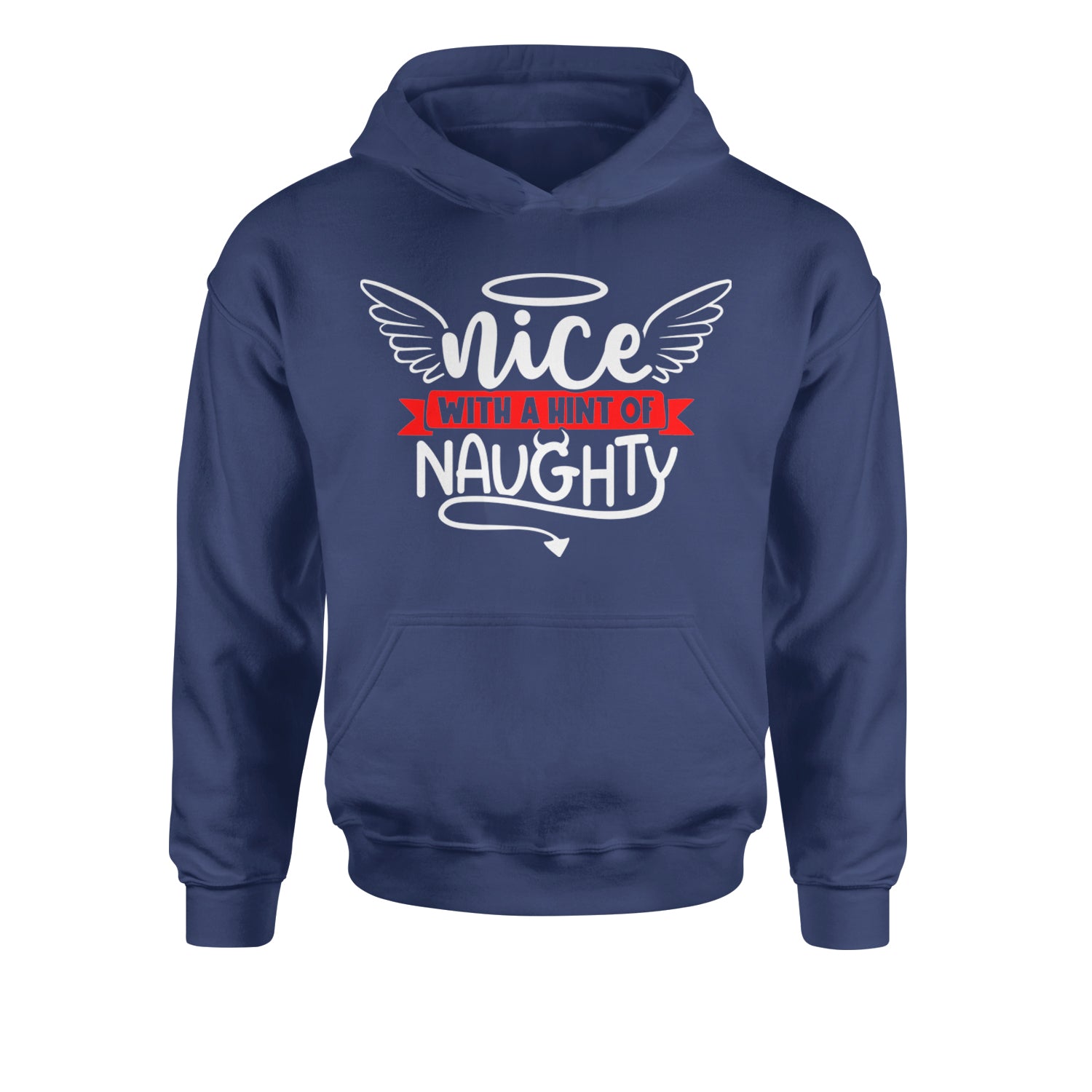 Nice with a Hint of Naughty Christmas Youth-Sized Hoodie Navy Blue