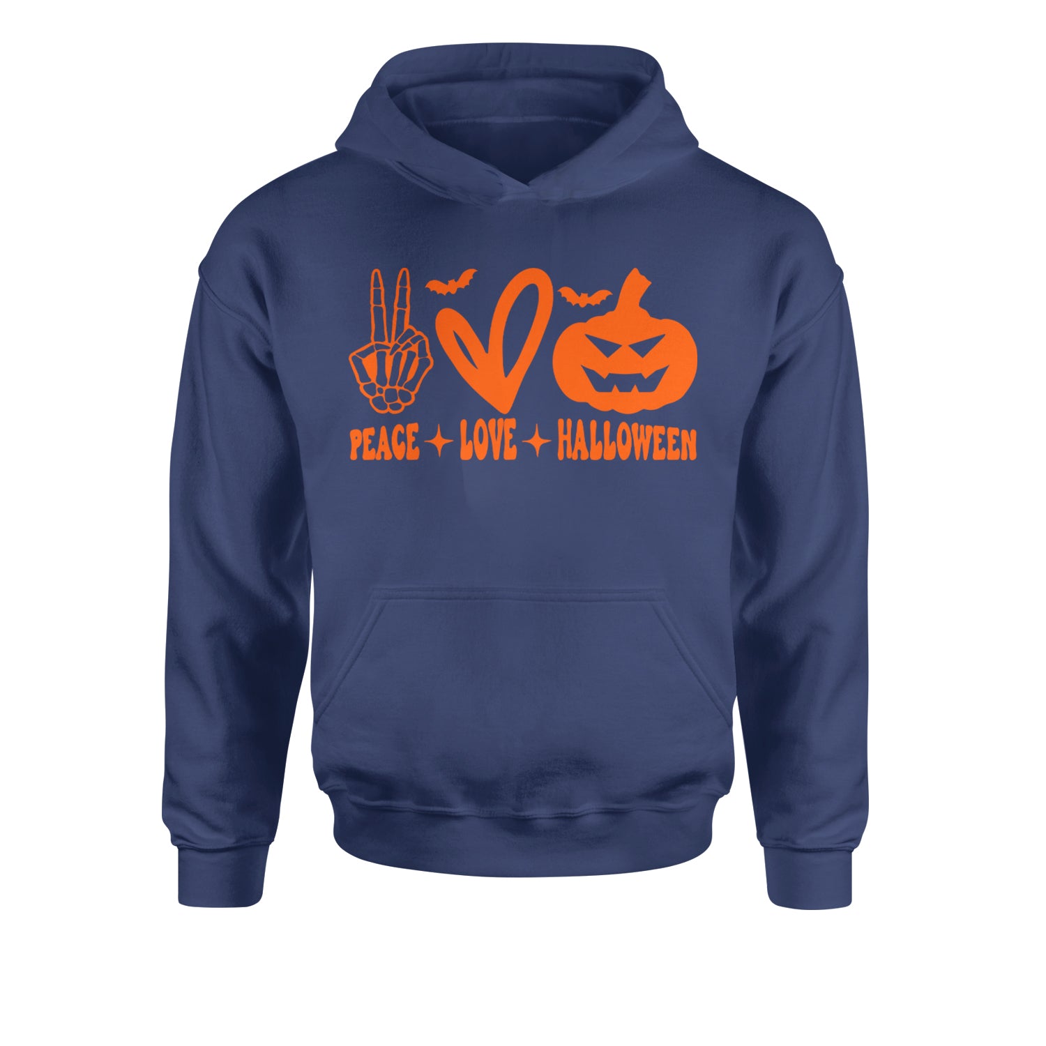 Peace, Love and Halloween Youth-Sized Hoodie Navy Blue