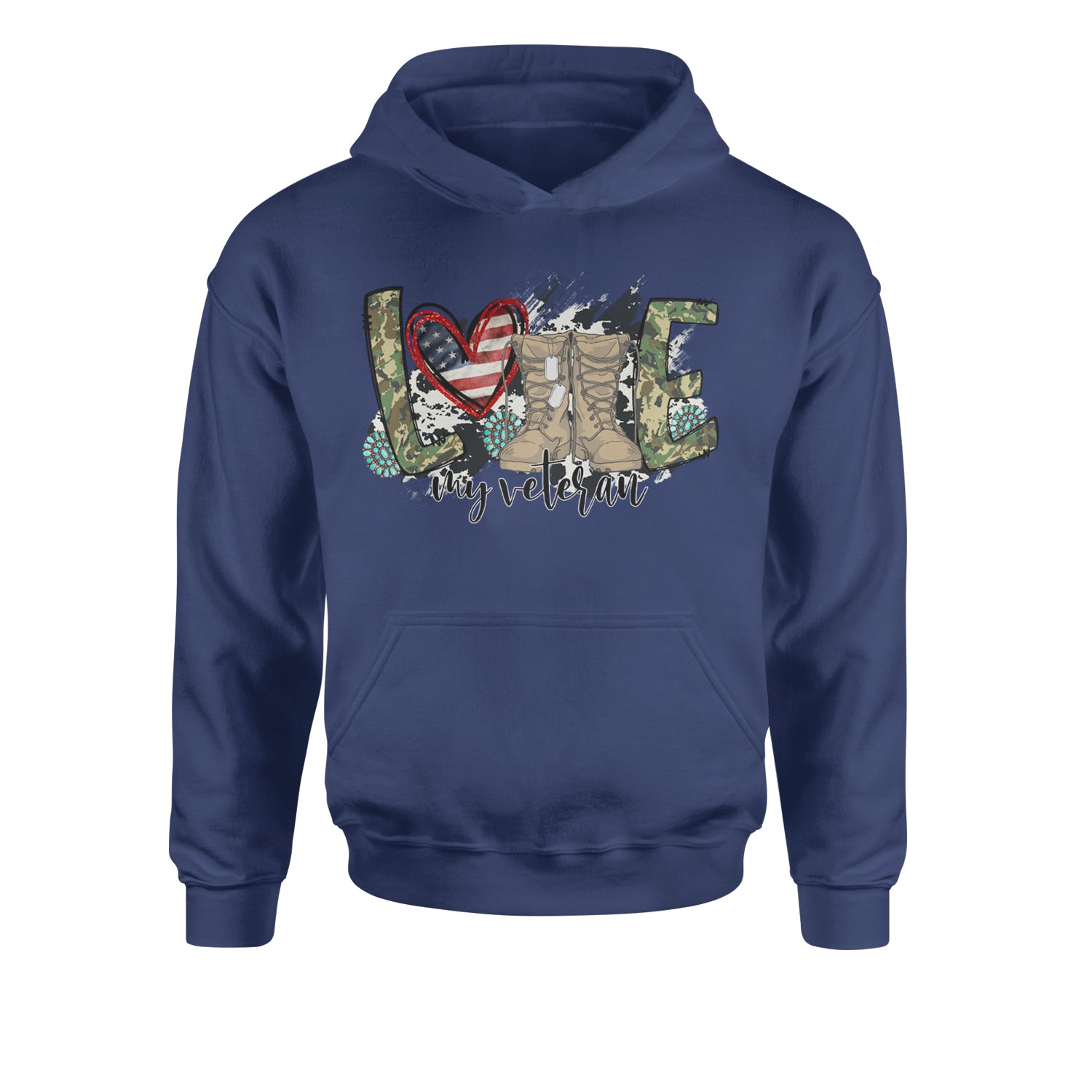 Love My Veteran Honor Veterans DayYouth-Sized Hoodie Navy Blue