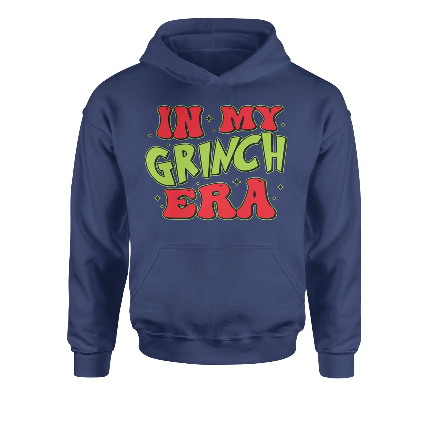 In My Gr-nch Era Jolly Merry ChristmasYouth-Sized Hoodie Navy Blue