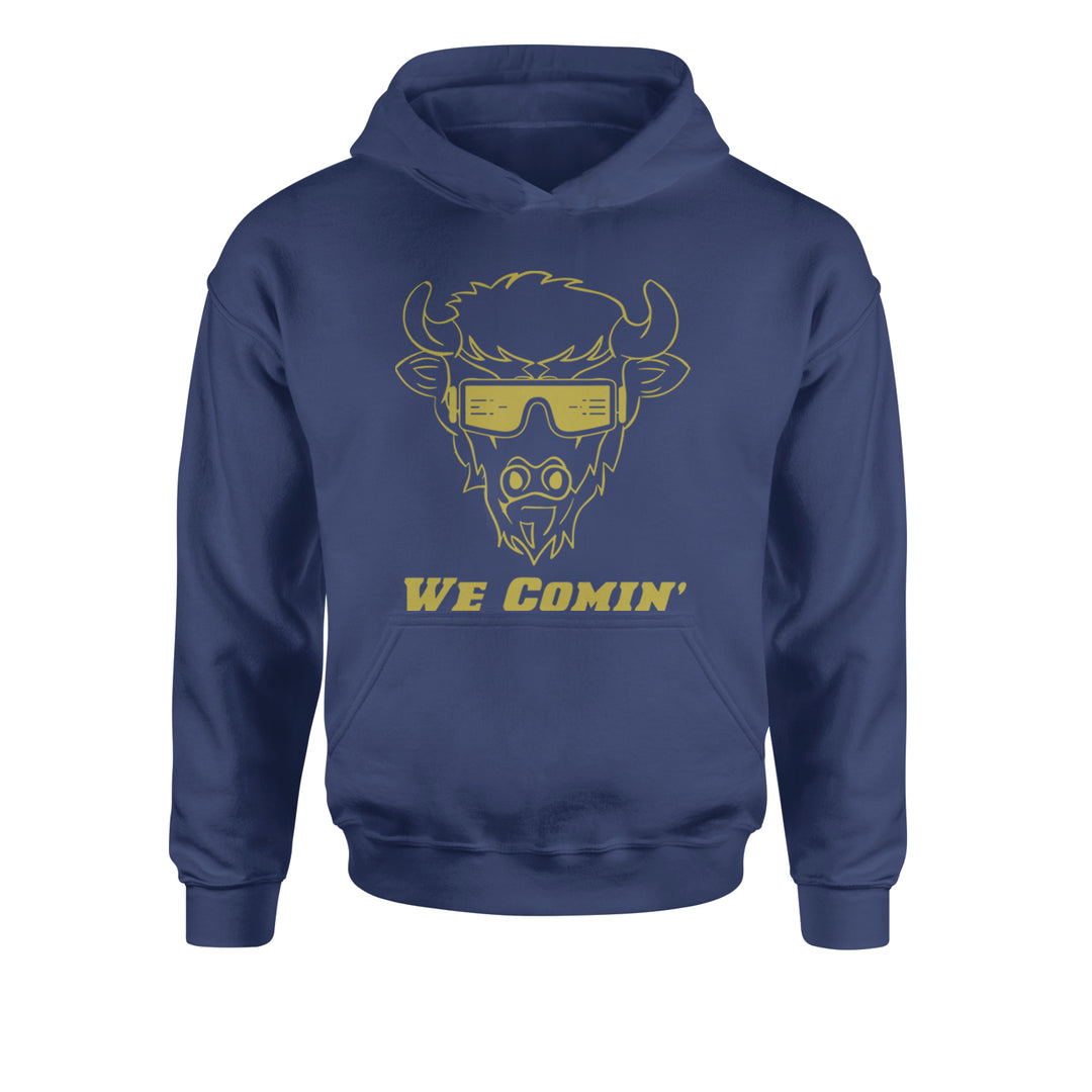 We Coming Coach Prime Colorado Youth-Sized Hoodie Navy Blue