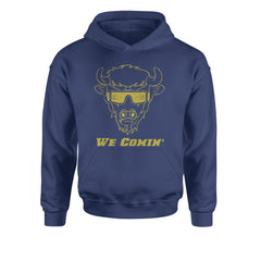 We Coming Coach Prime Colorado Youth-Sized Hoodie Navy Blue