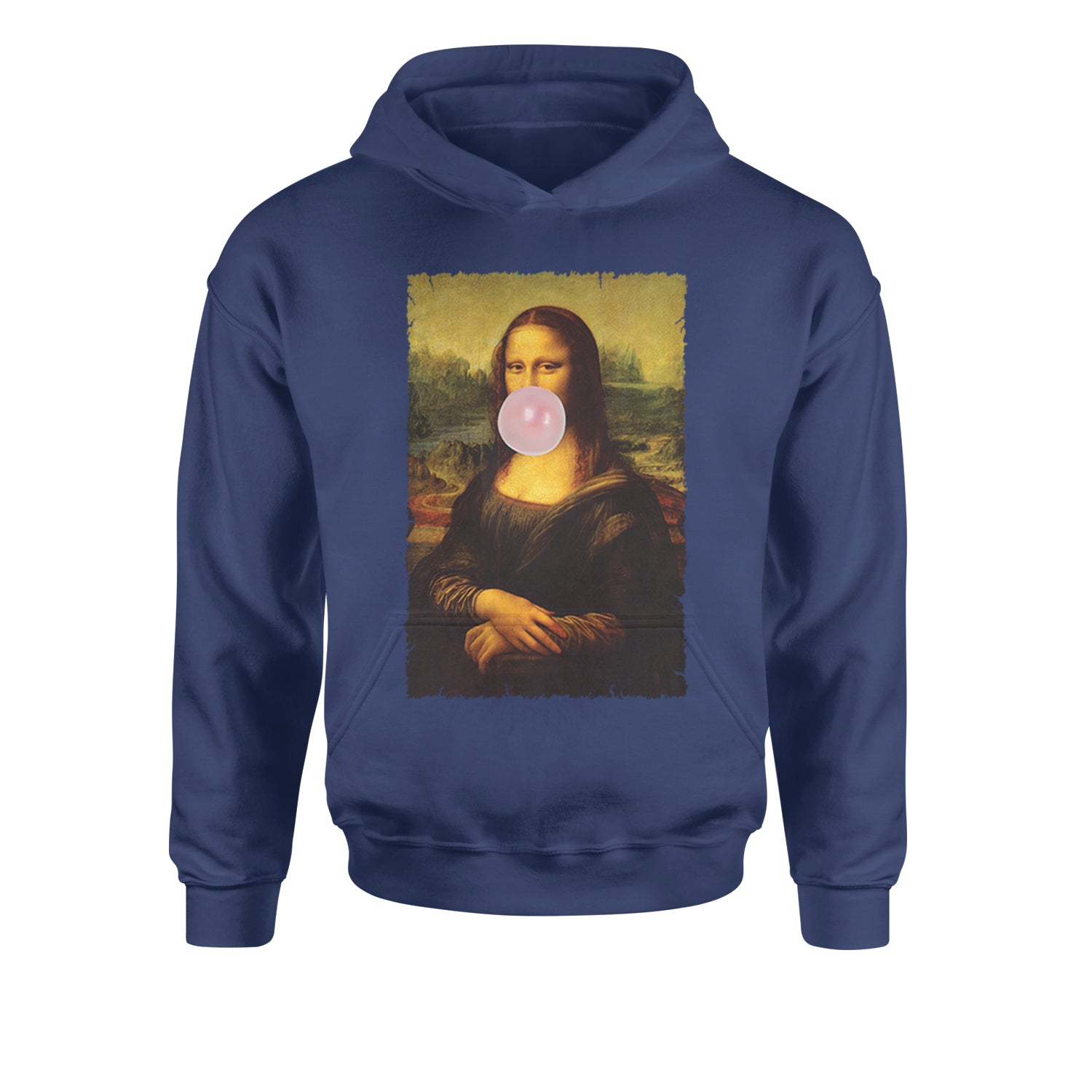 Mona Lisa Smile Pink Bubble Gum Da Vinci Icon Youth-Sized Hoodie Navy Blue