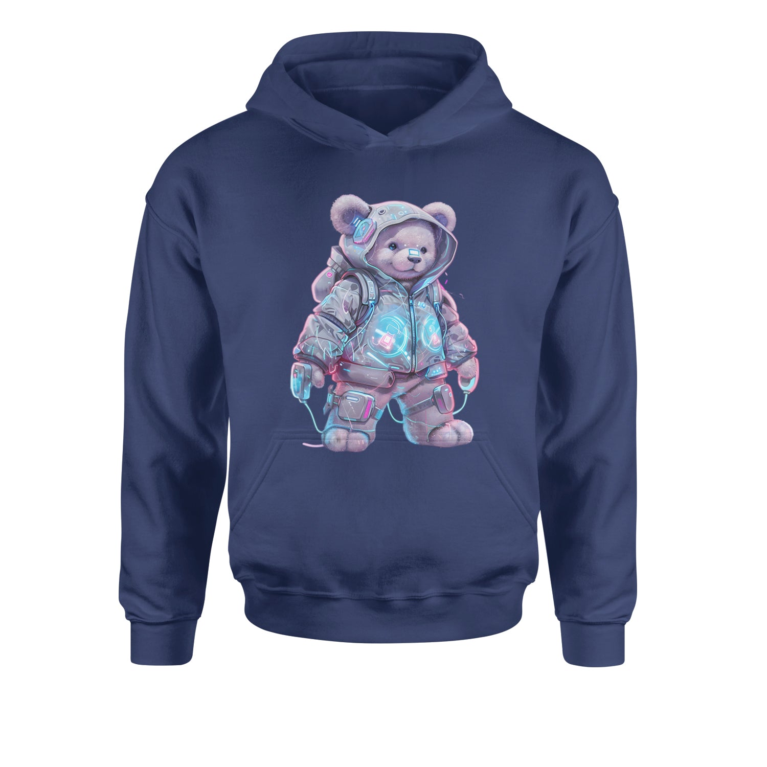 Cyberpunk Adventure Urban Graffiti BearYouth-Sized Hoodie Navy Blue