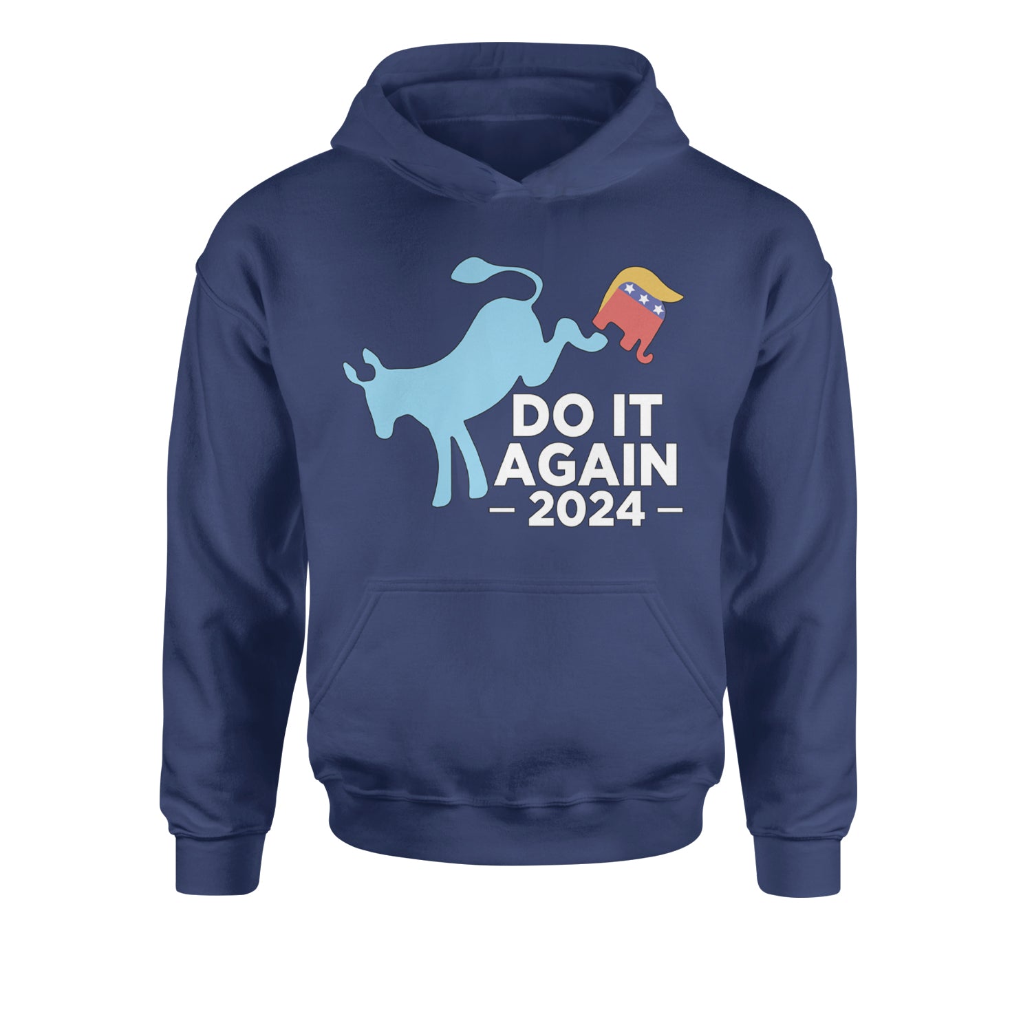 Do It Again - Democratic Donkey Kicking Republicans 2024 Political Humor Youth-Sized Hoodie Navy Blue