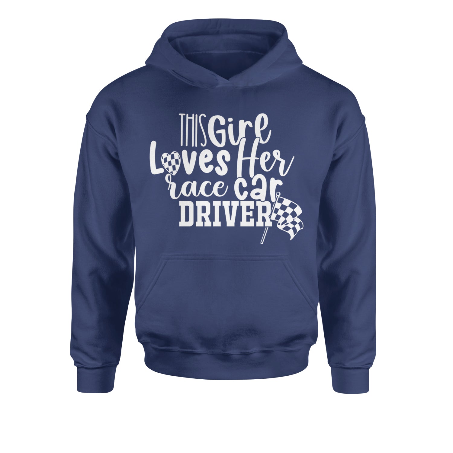 This Girl Loves Her Racecar Driver Youth-Sized Hoodie Navy Blue