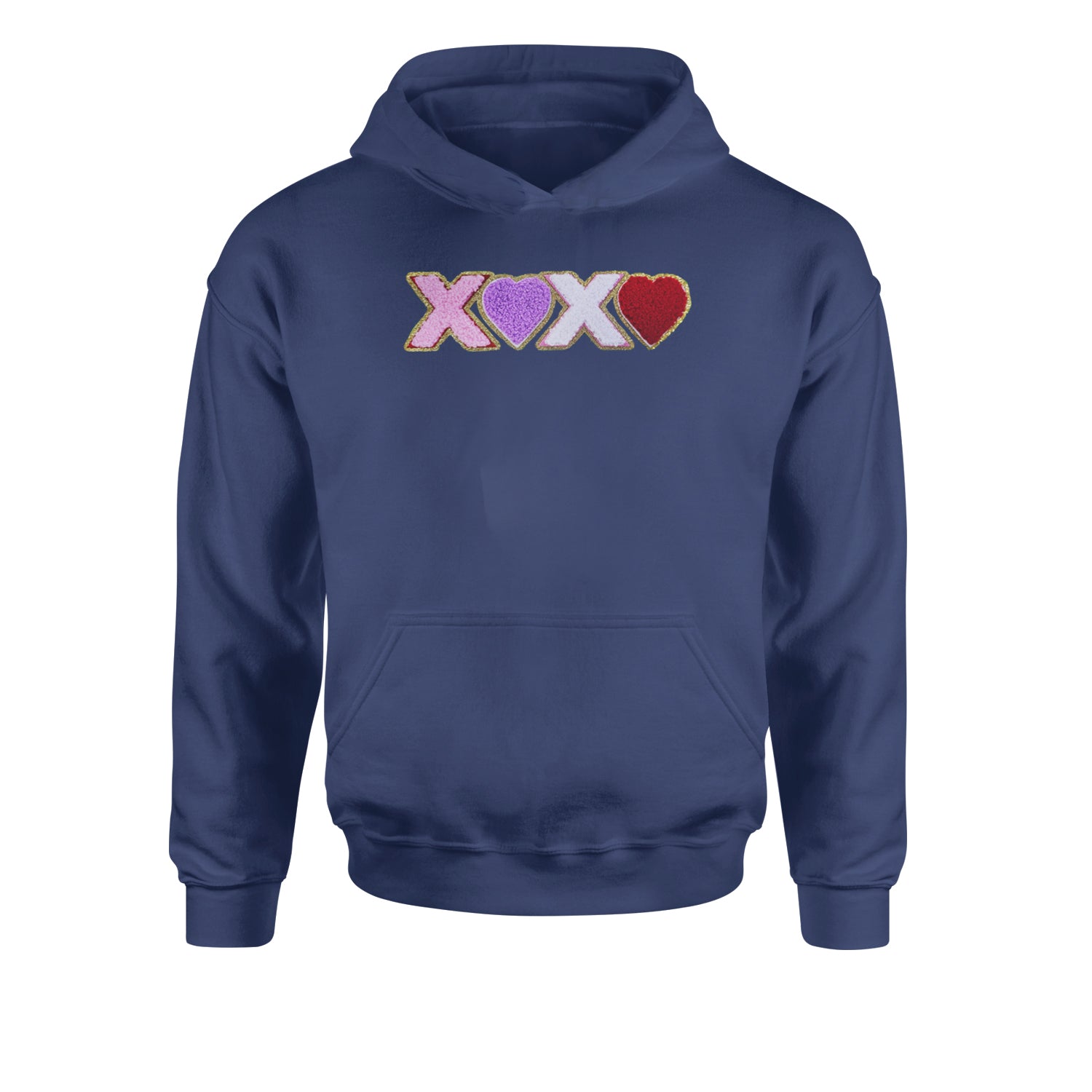 XOXO Chenille Patch Valentines DaysYouth-Sized Hoodie Navy Blue