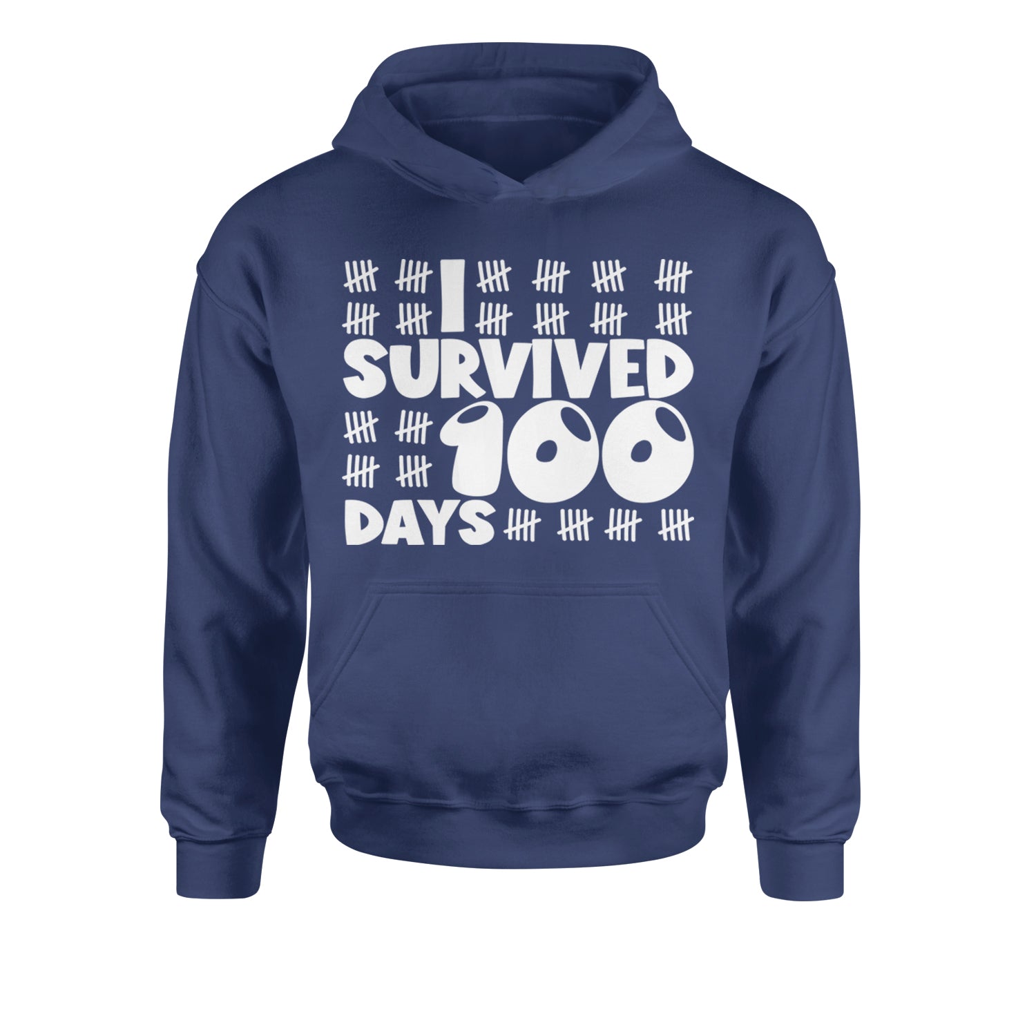 I Survived 100 Days Tally Marks Youth-Sized Hoodie Navy Blue