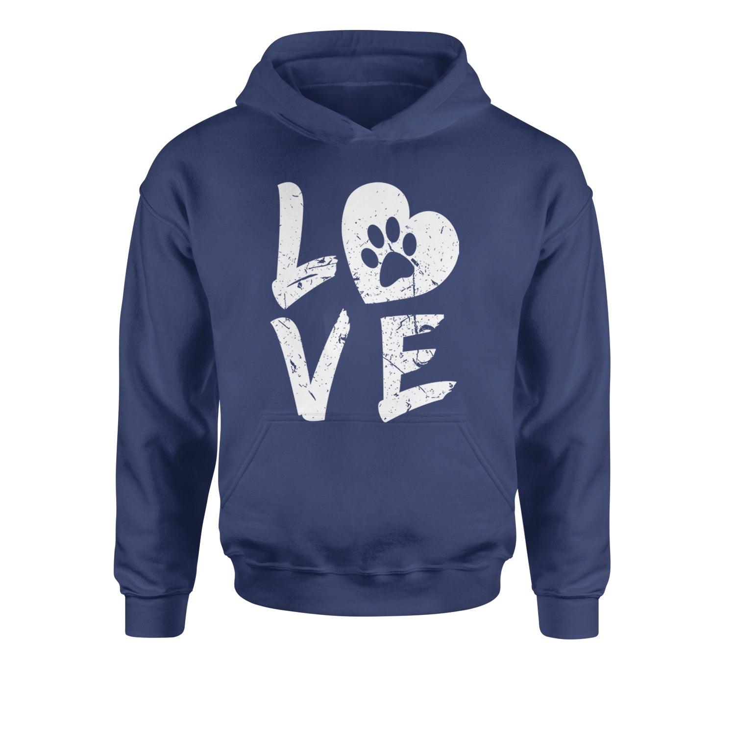 I Love My Dog Paw Print  Youth-Sized Hoodie Navy Blue