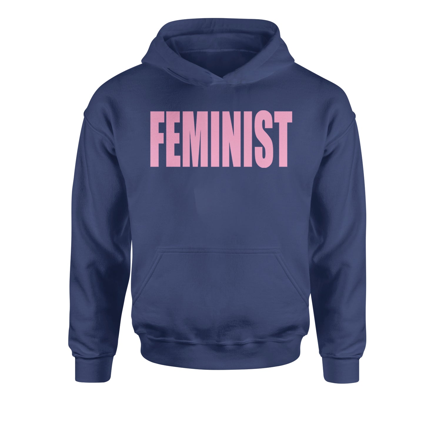 Feminist (Pink Print) Youth-Sized Hoodie Navy Blue