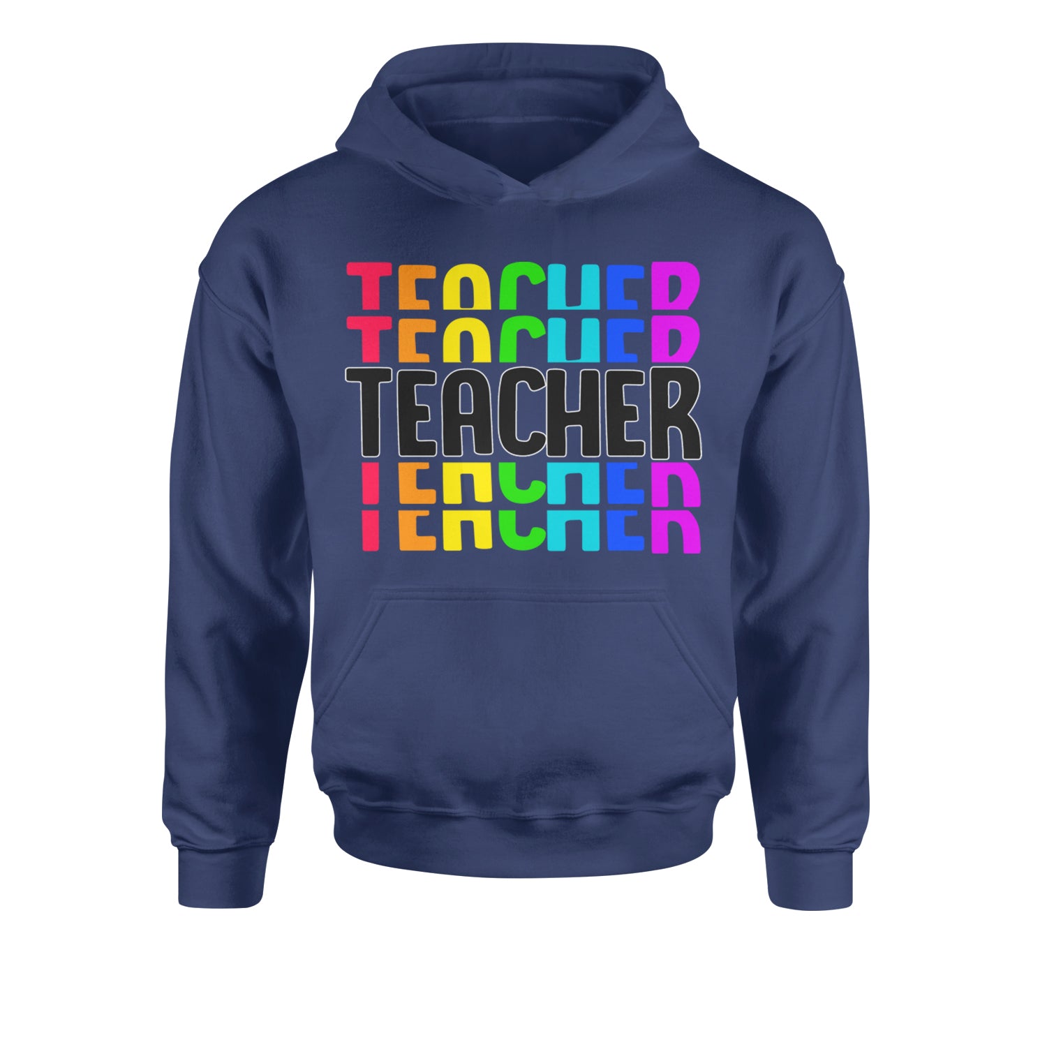 Teacher Repeated Rainbow PatternYouth-Sized Hoodie Navy Blue