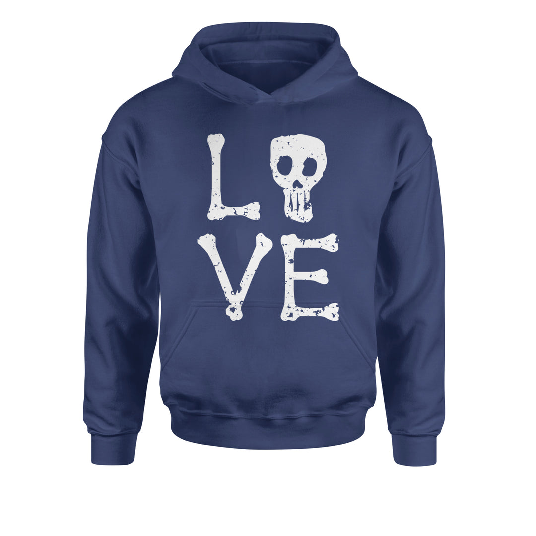 Love Skeleton Bones Youth-Sized Hoodie Navy Blue