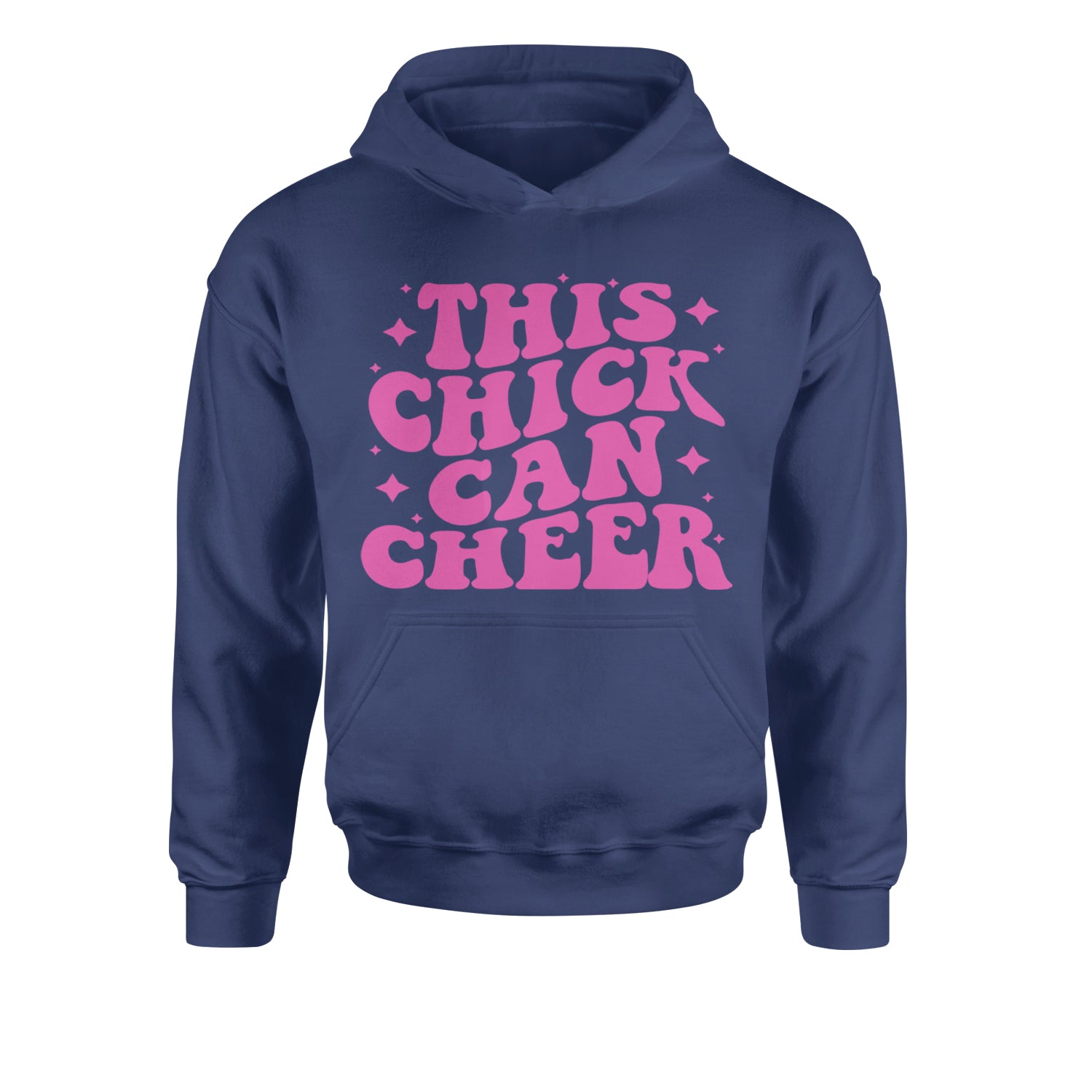 This Chick Can Cheer Youth-Sized Hoodie Navy Blue