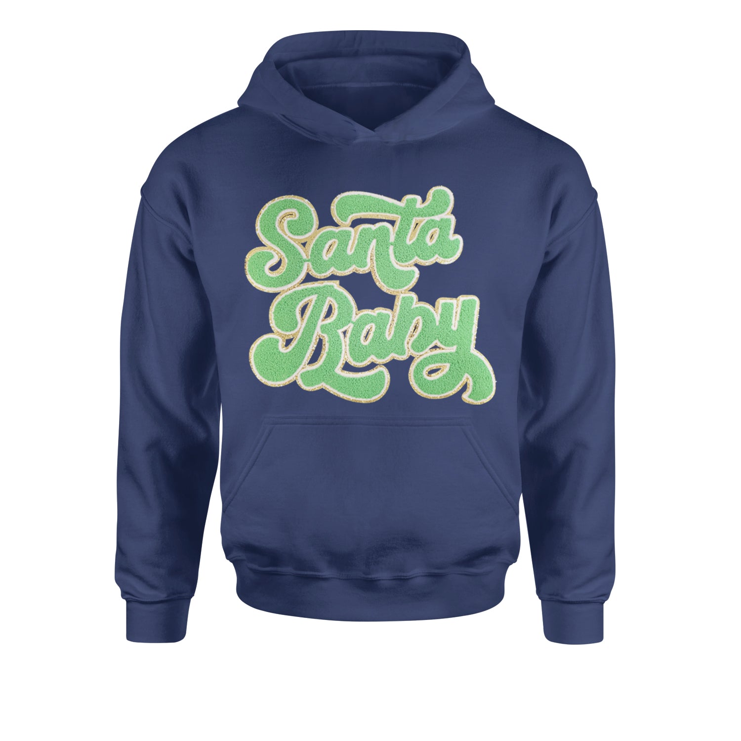 Green Santa Baby Chenille PatchYouth-Sized Hoodie Navy Blue