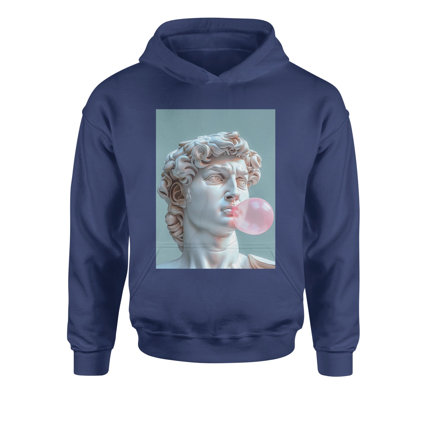 Michelangelo's David with Bubble Gum Contemporary Statue Art Youth-Sized Hoodie Navy Blue
