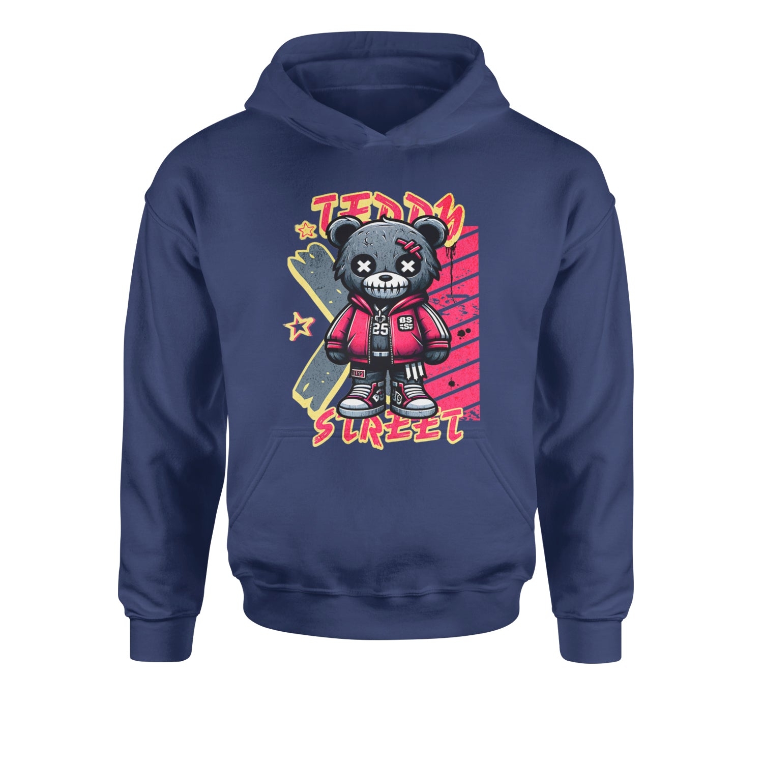 Teddy Attitude Urban Graffiti BearYouth-Sized Hoodie Navy Blue