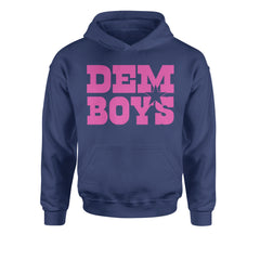 Hot pink "DEM BOYS" text with a star accent on a Kids' Heavyweight Fleece Pullover Hoodie