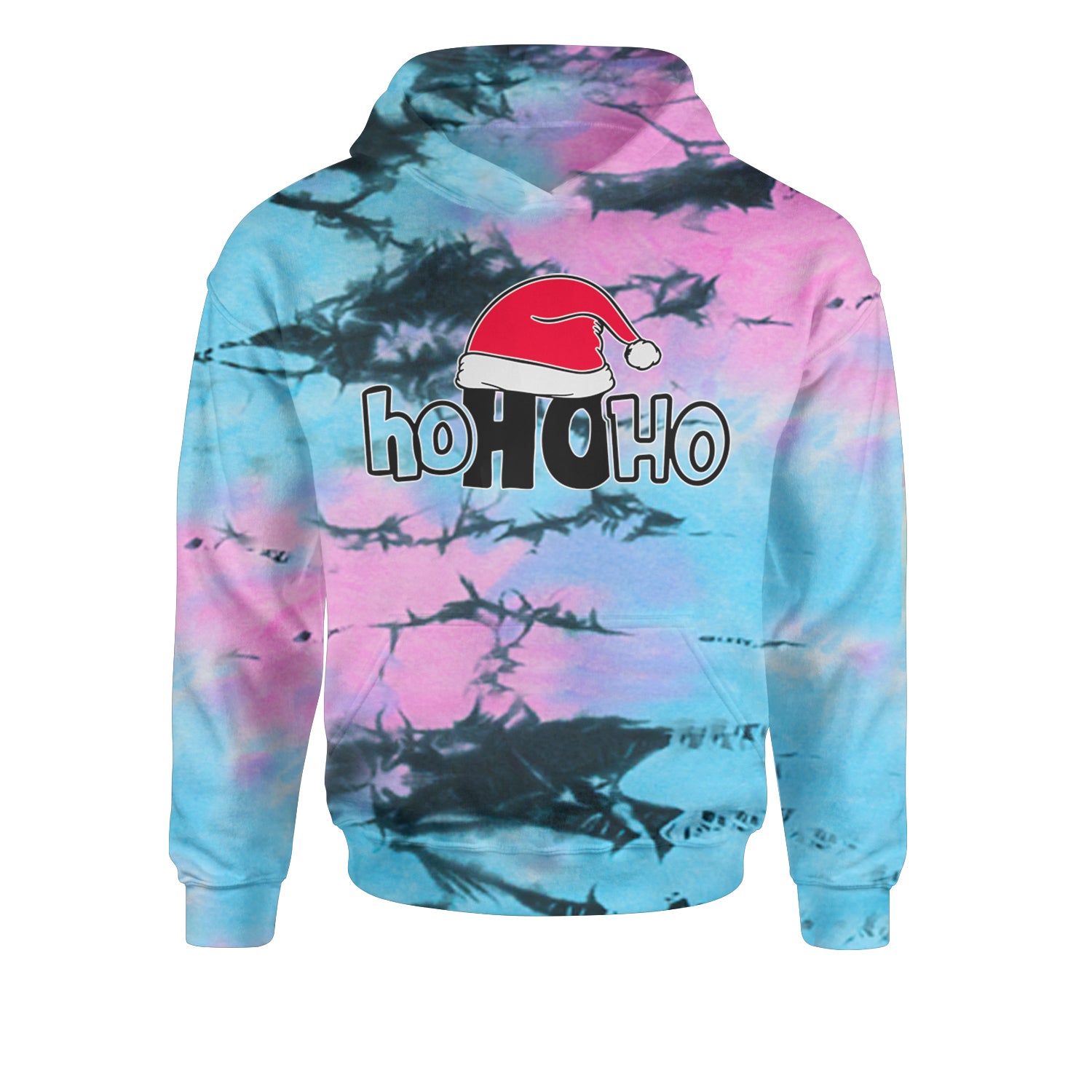 Ho Ho Ho Santa Christmas HatYouth-Sized Hoodie Tie-Dye Pacific