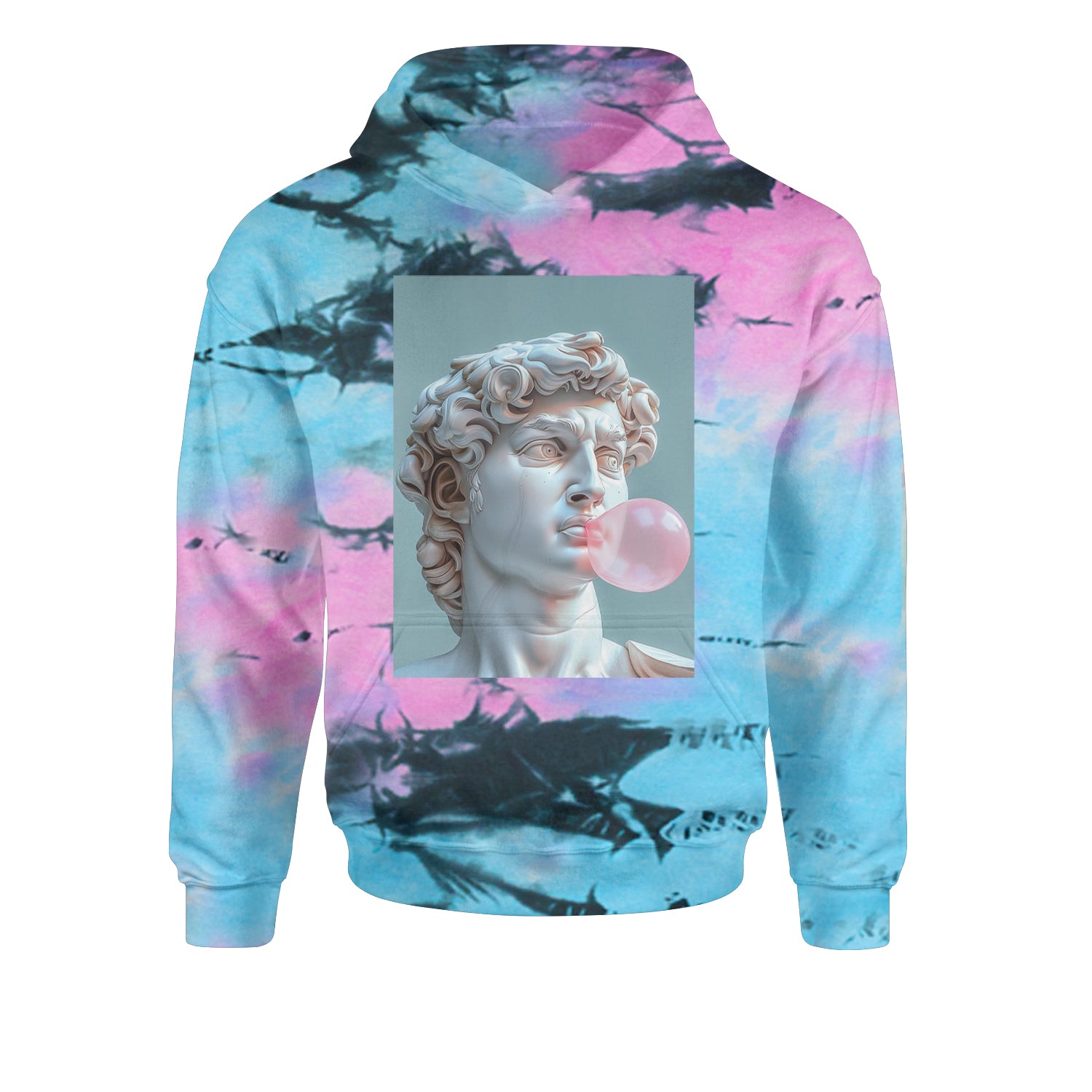 Michelangelo's David with Bubble Gum Contemporary Statue Art Youth-Sized Hoodie Tie-Dye Pacific