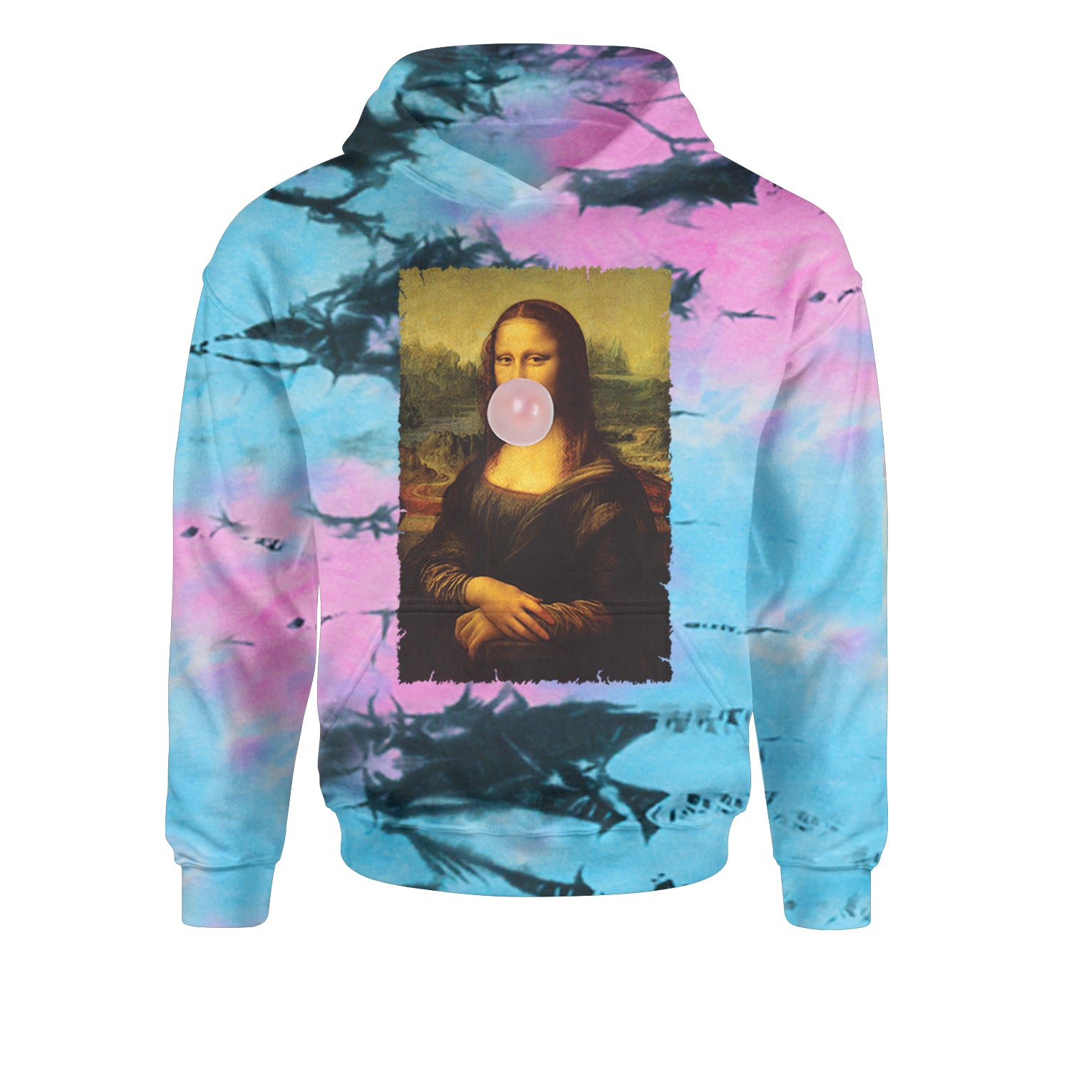 Mona Lisa Smile Pink Bubble Gum Da Vinci Icon Youth-Sized Hoodie Tie-Dye Pacific