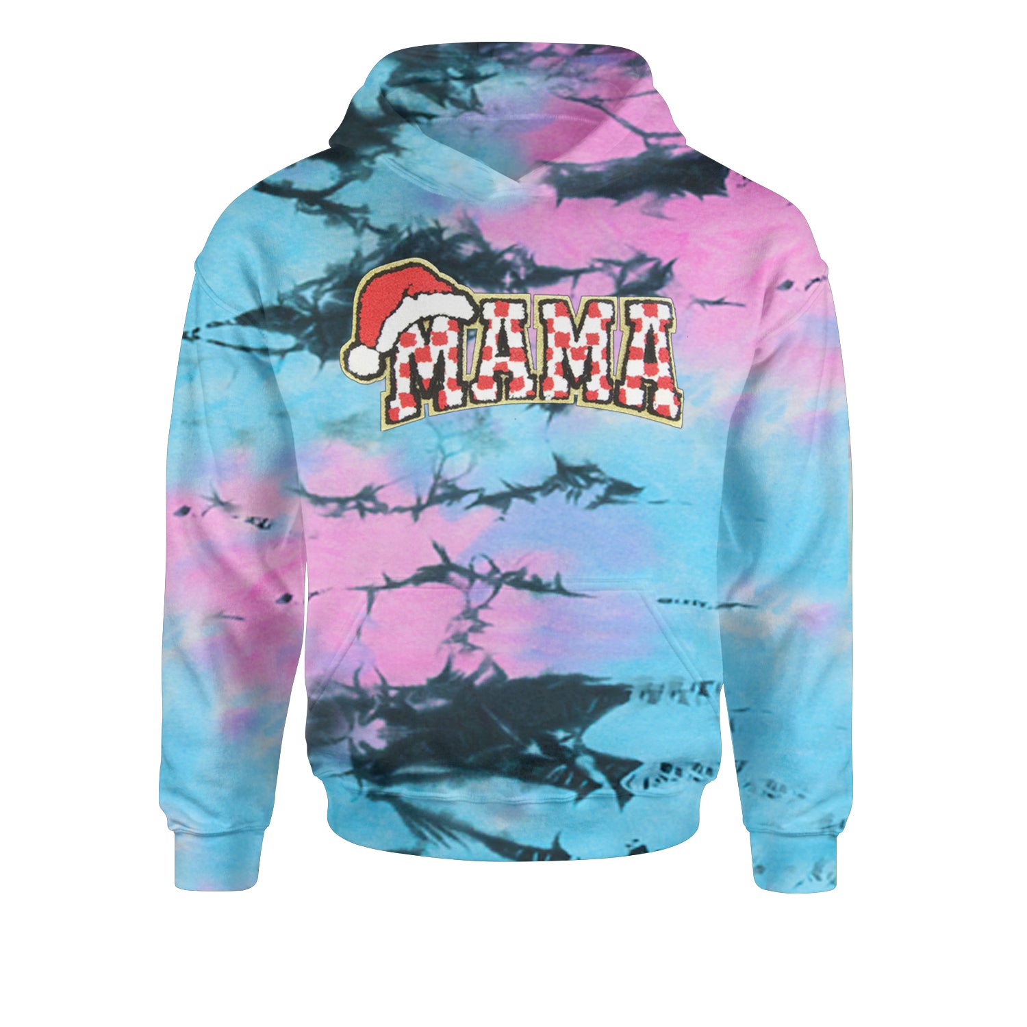 Mama Santa Hat Chenille PatchYouth-Sized Hoodie Tie-Dye Pacific