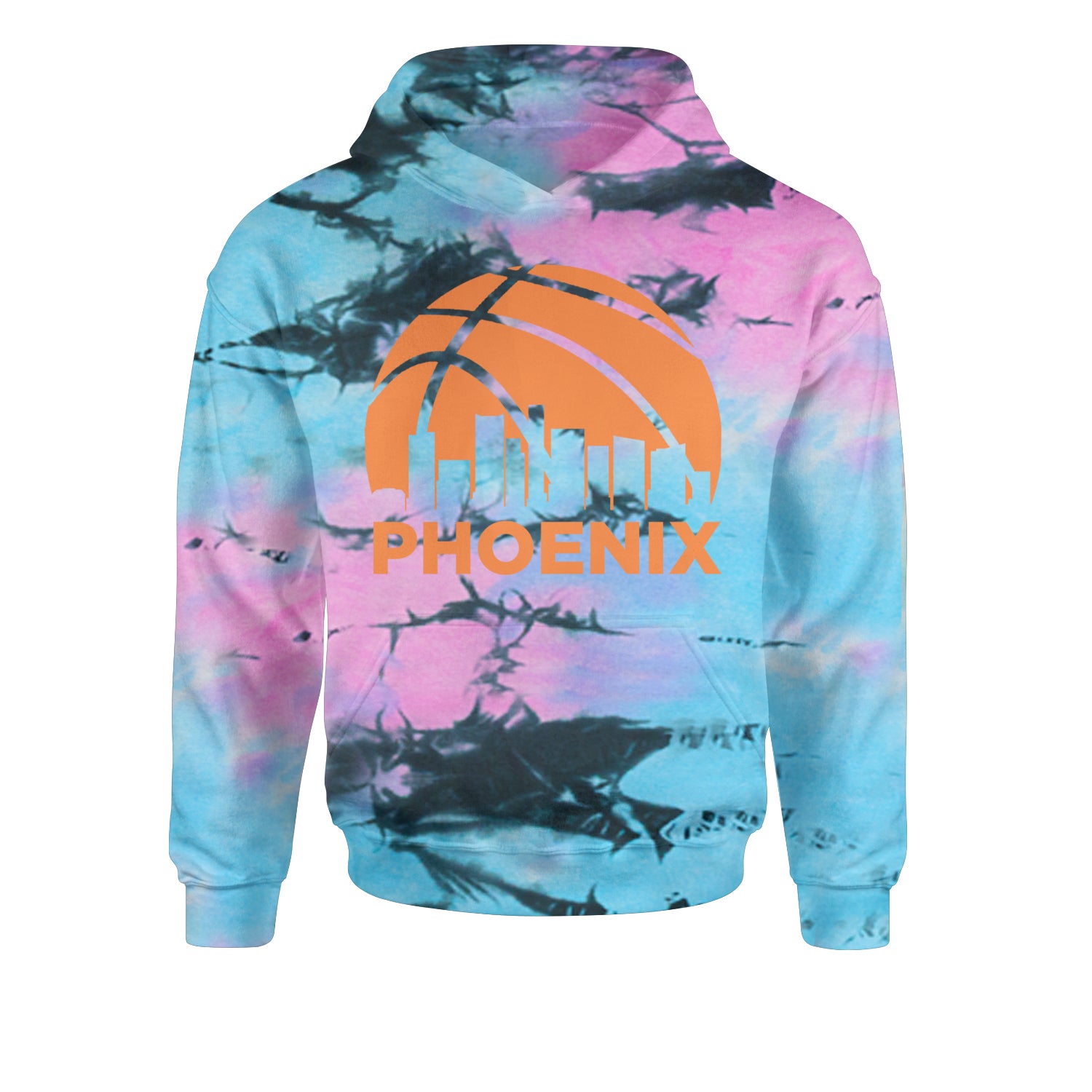 Phoenix Basketball Sunset City Skyline Youth-Sized Hoodie Tie-Dye Pacific