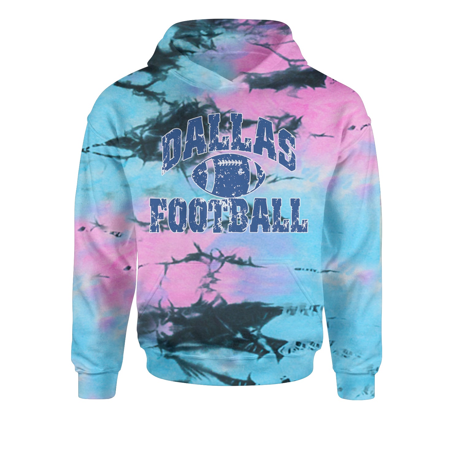 Dallas Distressed Football Youth-Sized Hoodie Tie-Dye Pacific