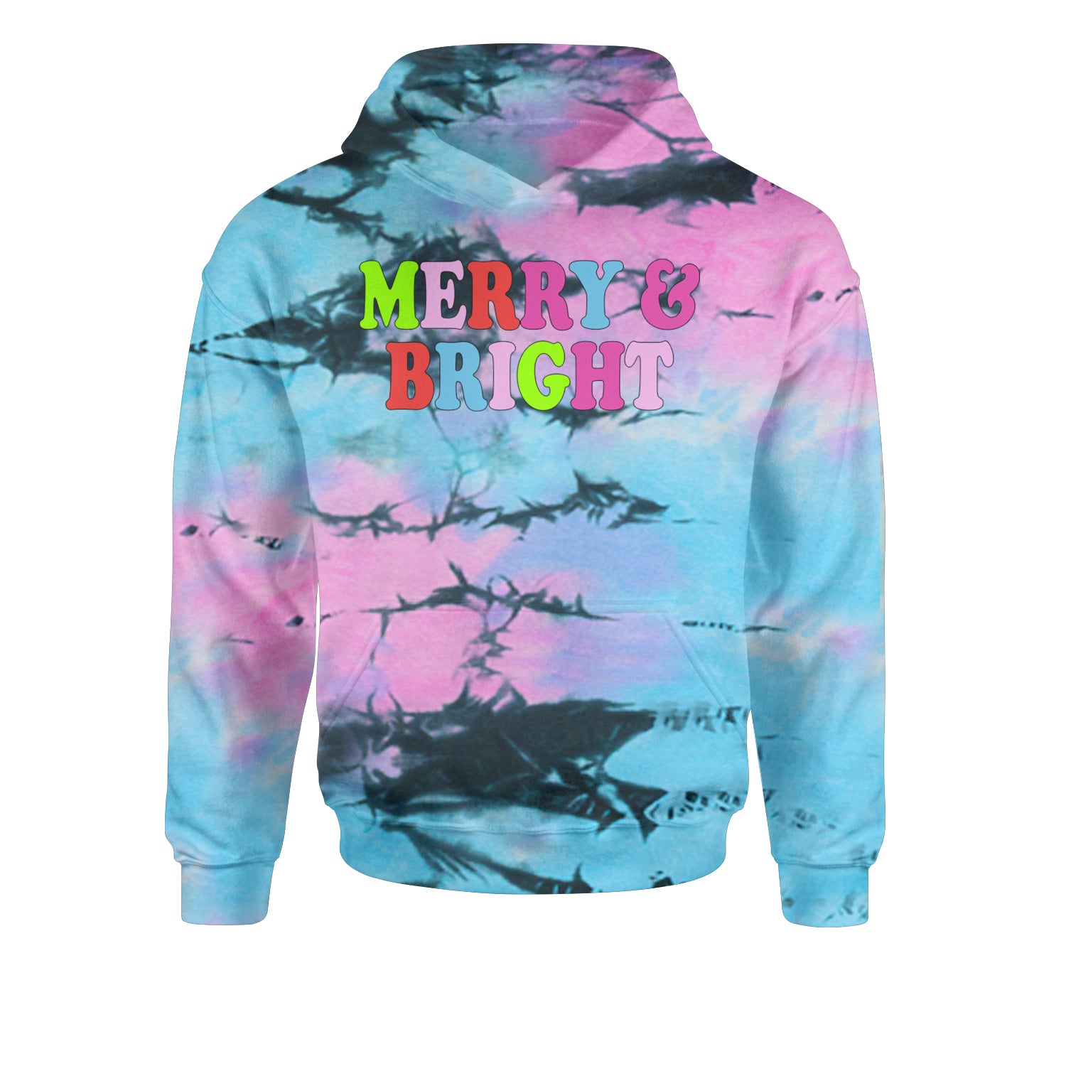 Merry and Bright Festive Christmas HolidayYouth-Sized Hoodie Tie-Dye Pacific