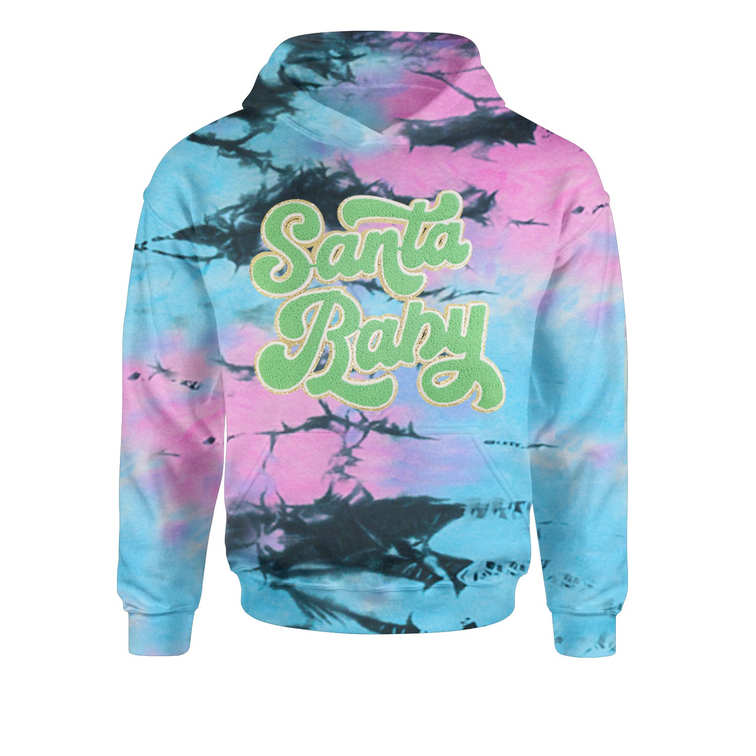 Green Santa Baby Chenille PatchYouth-Sized Hoodie Tie-Dye Pacific