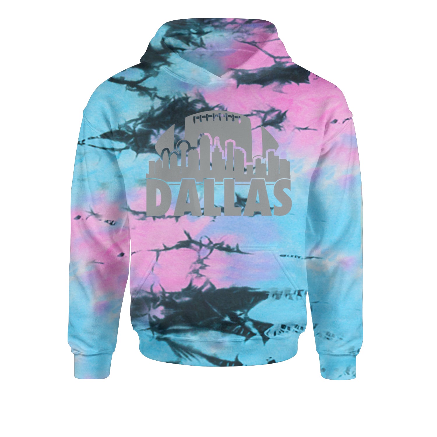 Dallas Texas Skyline Youth-Sized Hoodie Tie-Dye Pacific