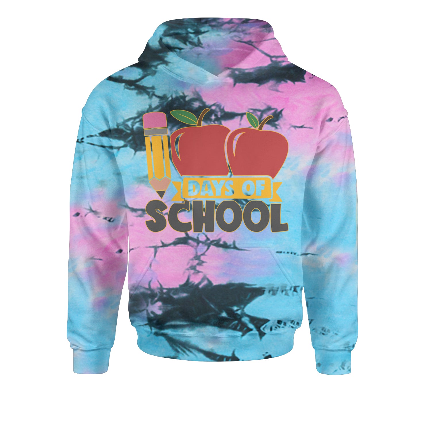 100 Days Of School Apple PencilYouth-Sized Hoodie Tie-Dye Pacific