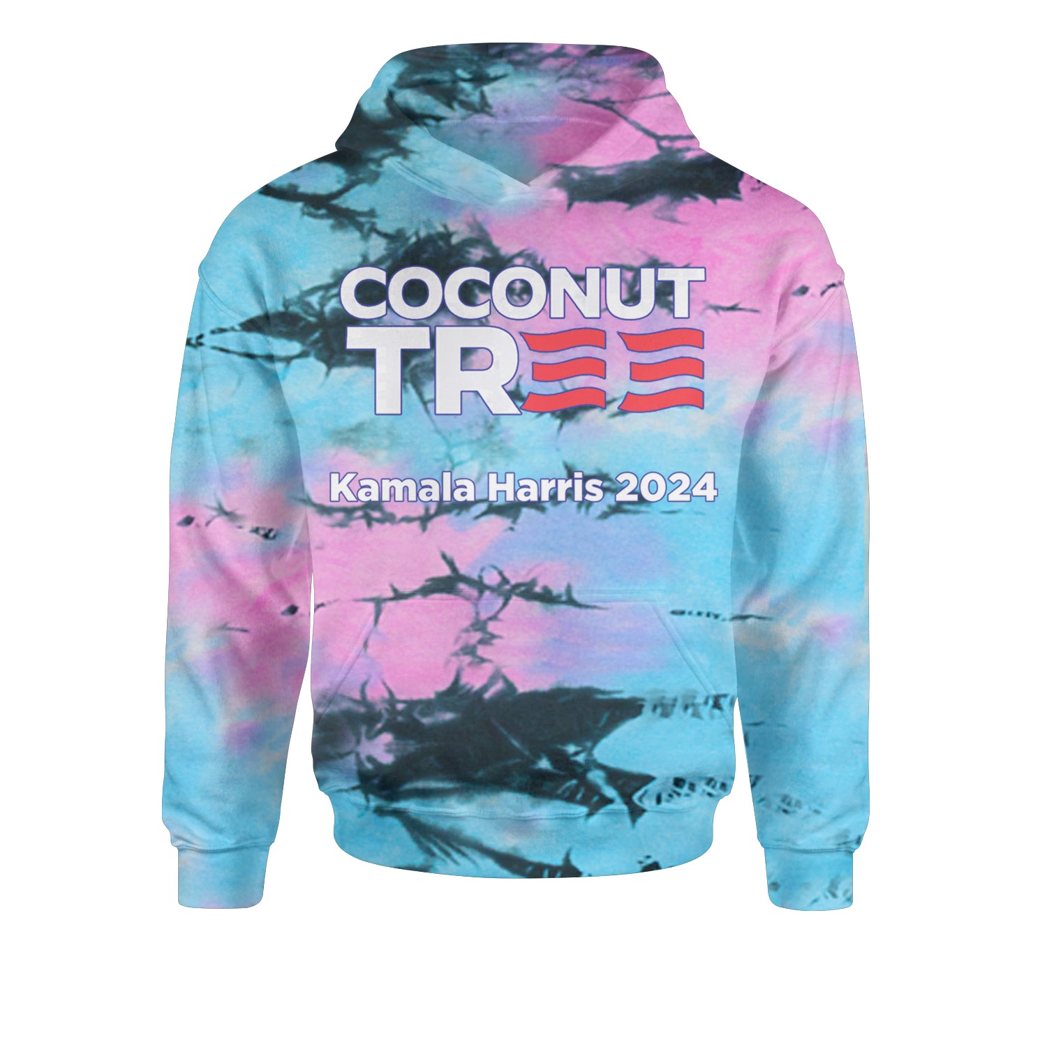 Coconut Tree - Support Kamala Harris For President 2024 Youth-Sized Hoodie Tie-Dye Pacific