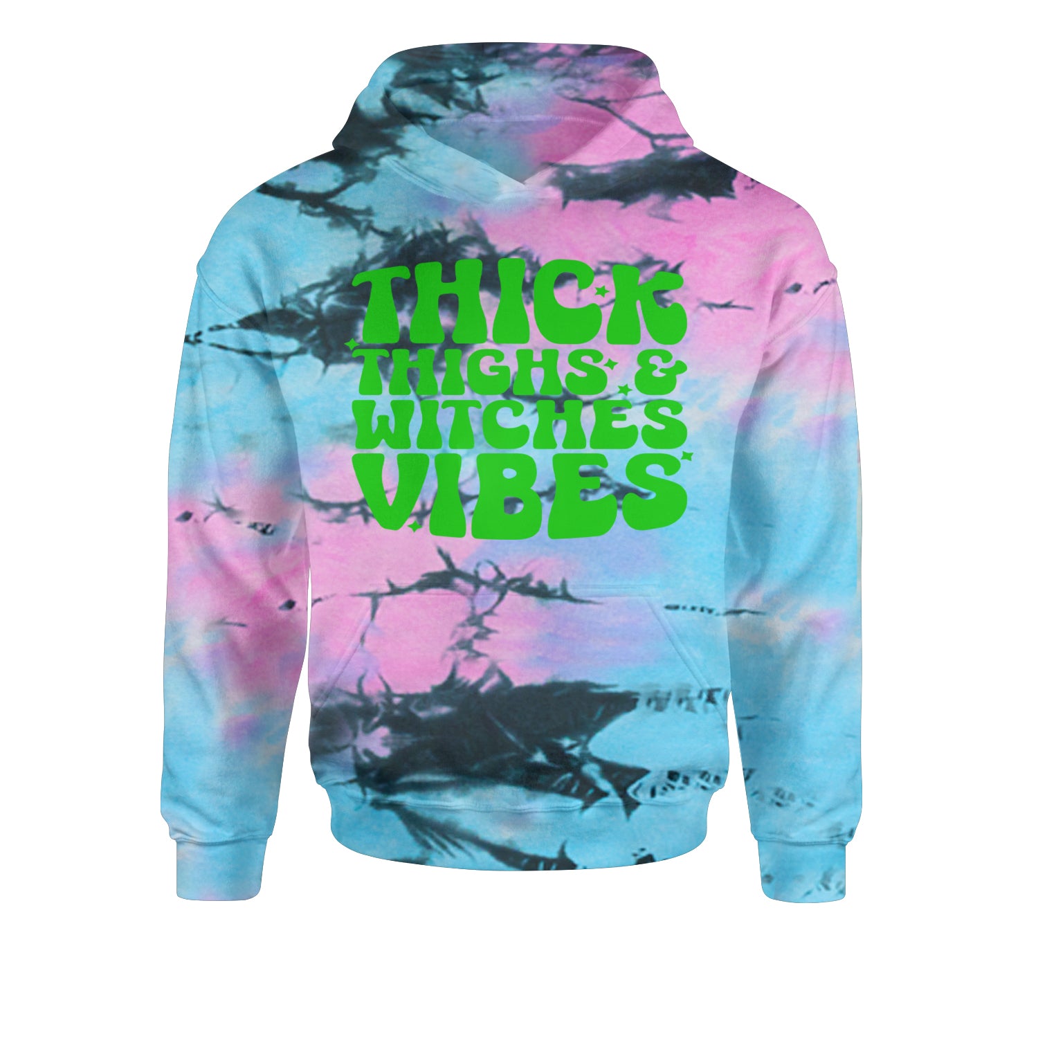 Thick Thighs And Witches Vibes Youth-Sized Hoodie Tie-Dye Pacific