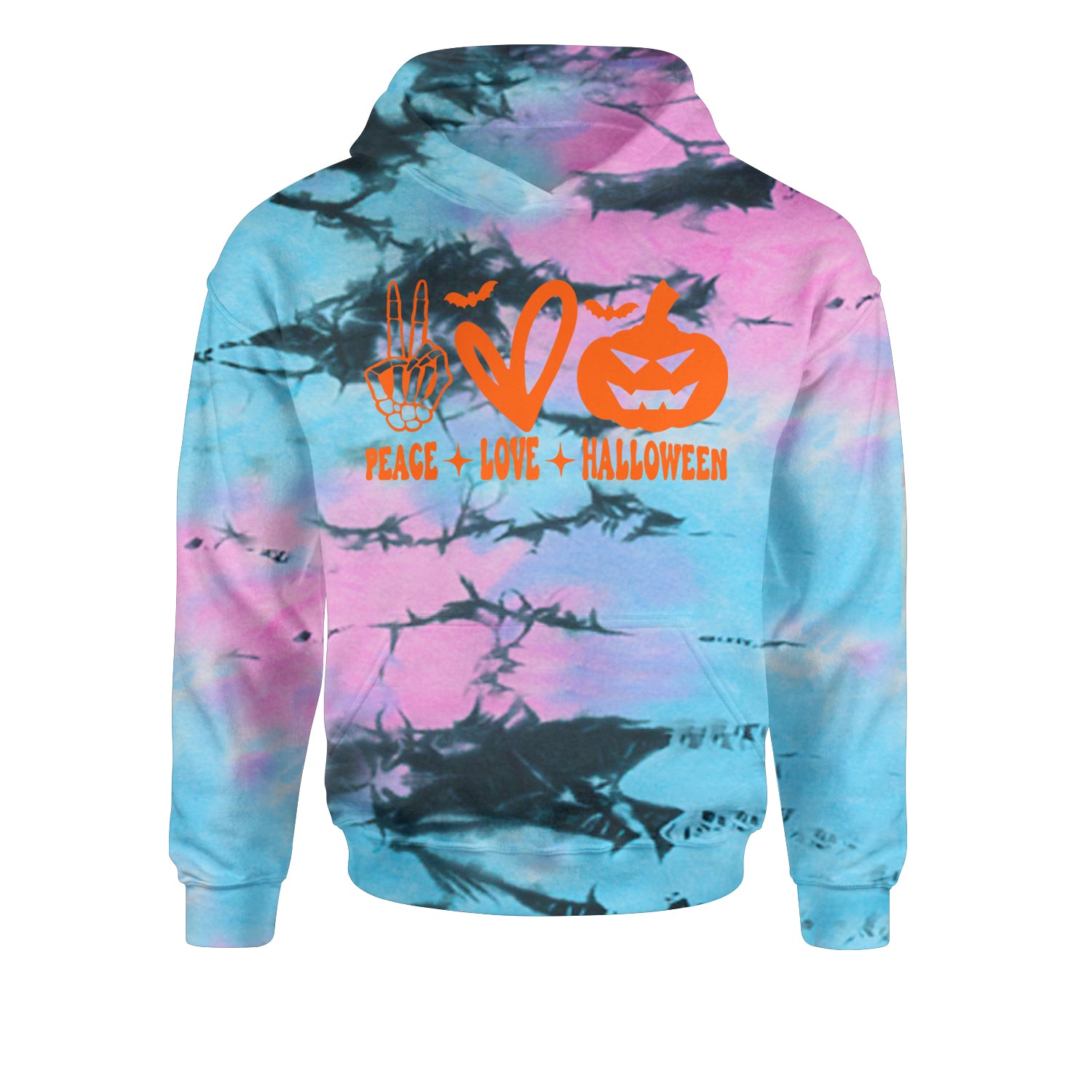 Peace, Love and Halloween Youth-Sized Hoodie Tie-Dye Pacific