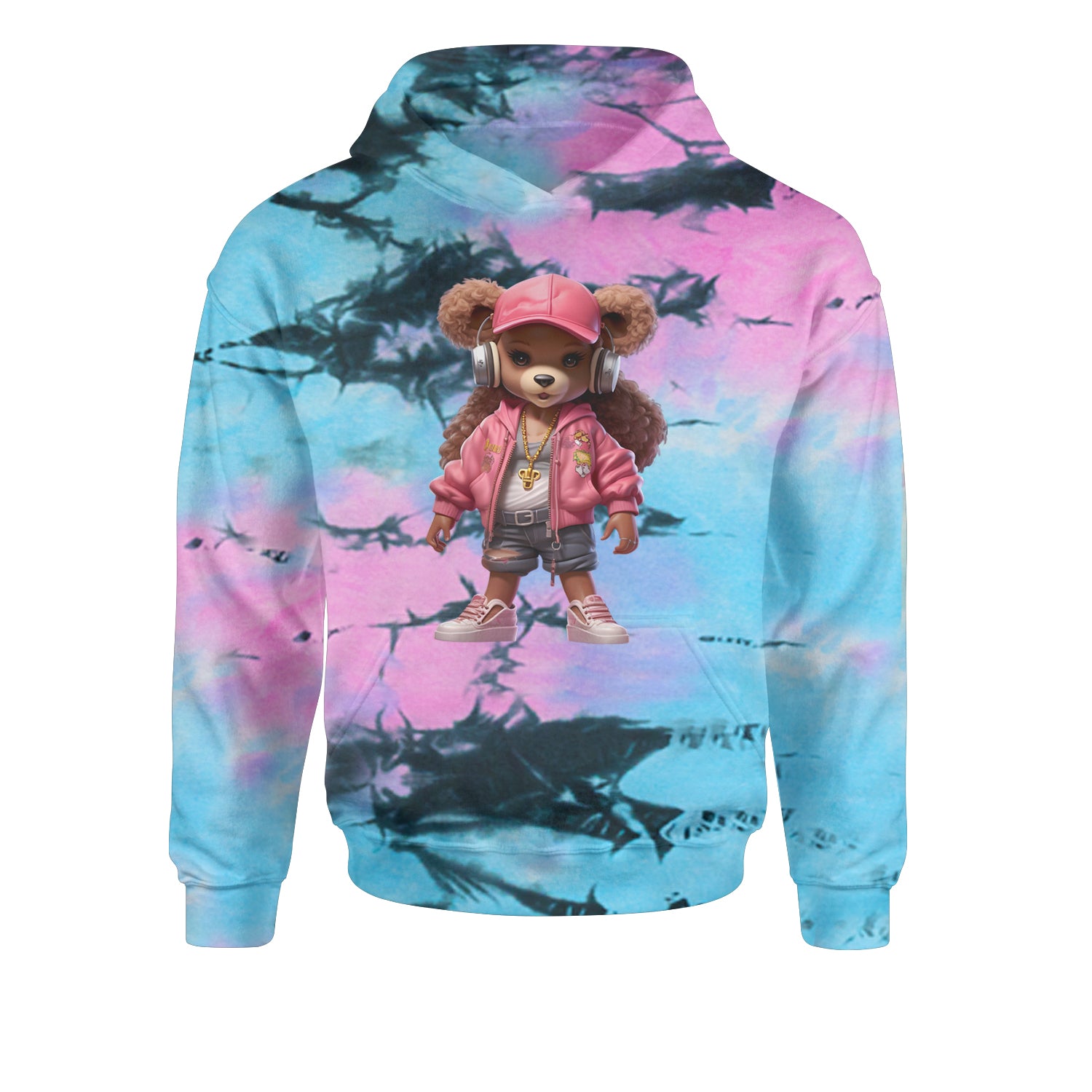 Pink Female Urban Graffiti BearYouth-Sized Hoodie Tie-Dye Pacific