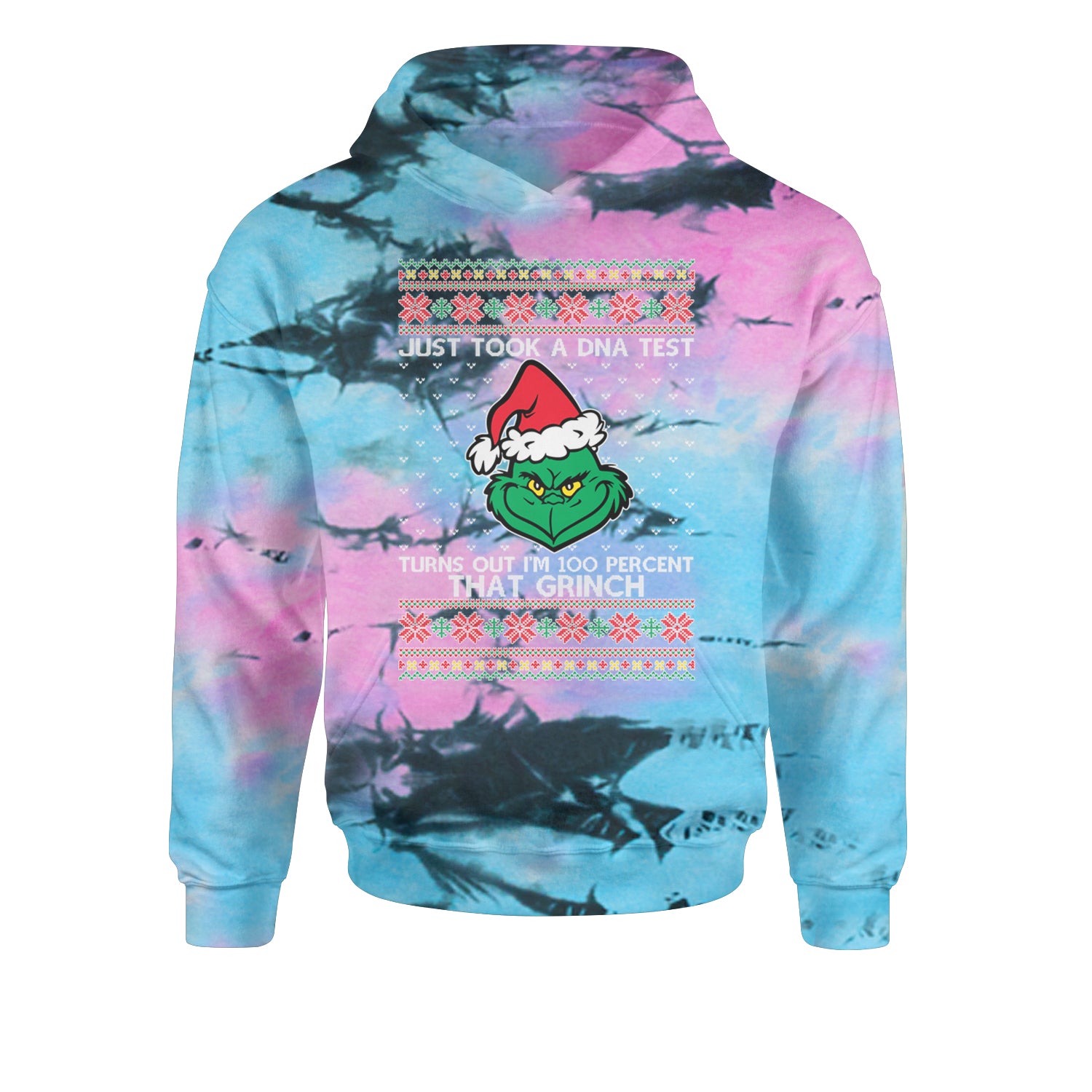 One Hundred Percent That Gr-nch Ugly Christmas Youth-Sized Hoodie Tie-Dye Pacific