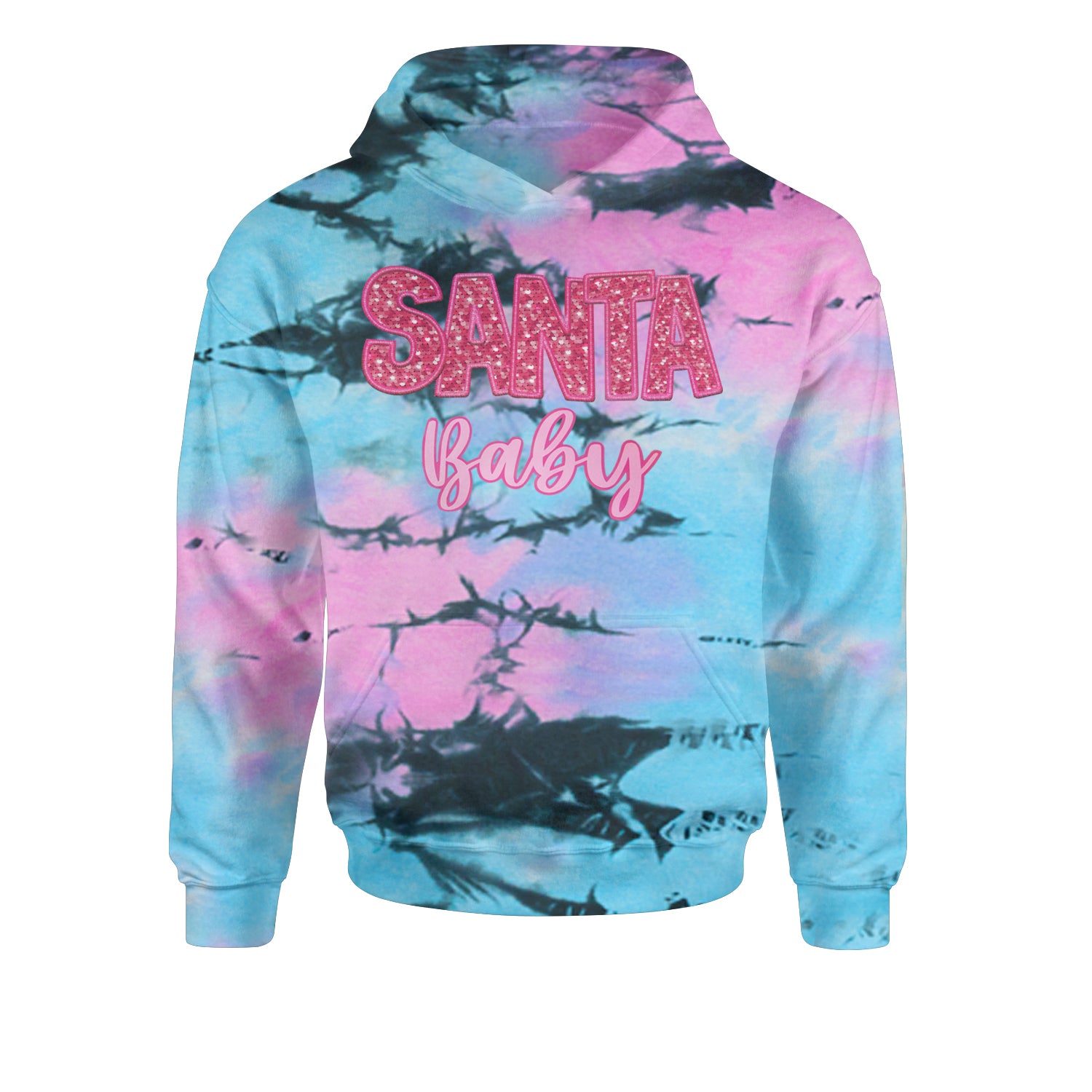 Santa Baby Faux Patch and SequinsYouth-Sized Hoodie Tie-Dye Pacific