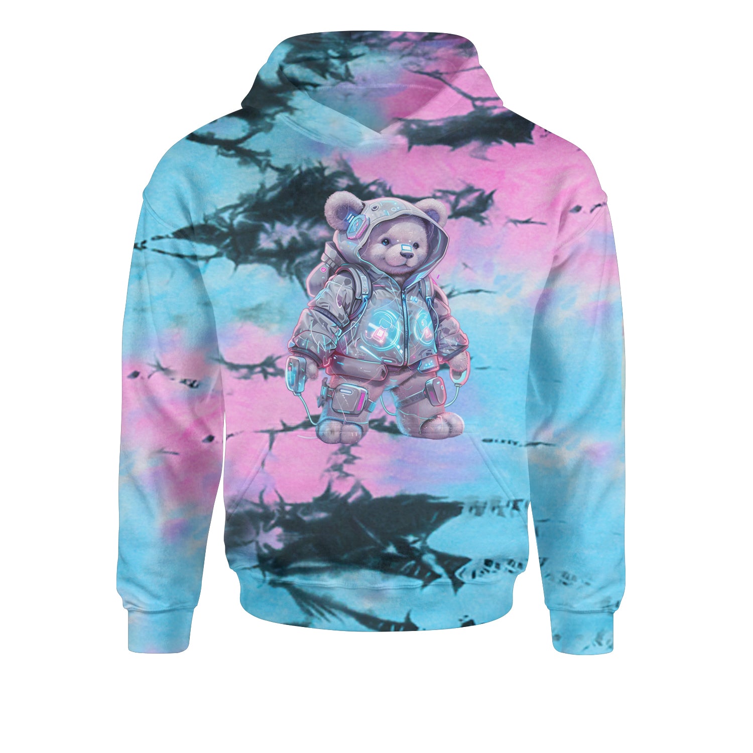 Cyberpunk Adventure Urban Graffiti BearYouth-Sized Hoodie Tie-Dye Pacific