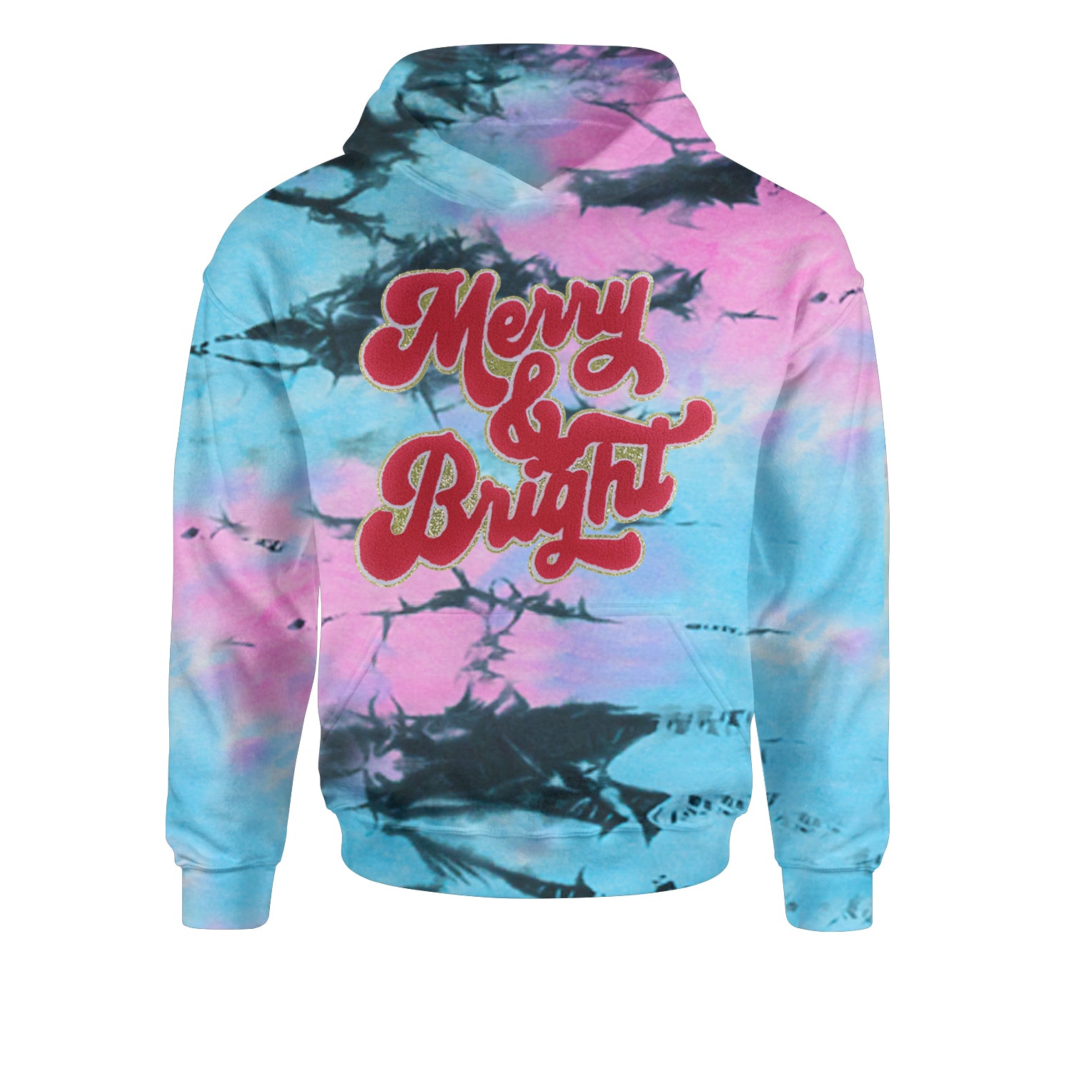 Merry & Bright Chenille GlitterYouth-Sized Hoodie Tie-Dye Pacific