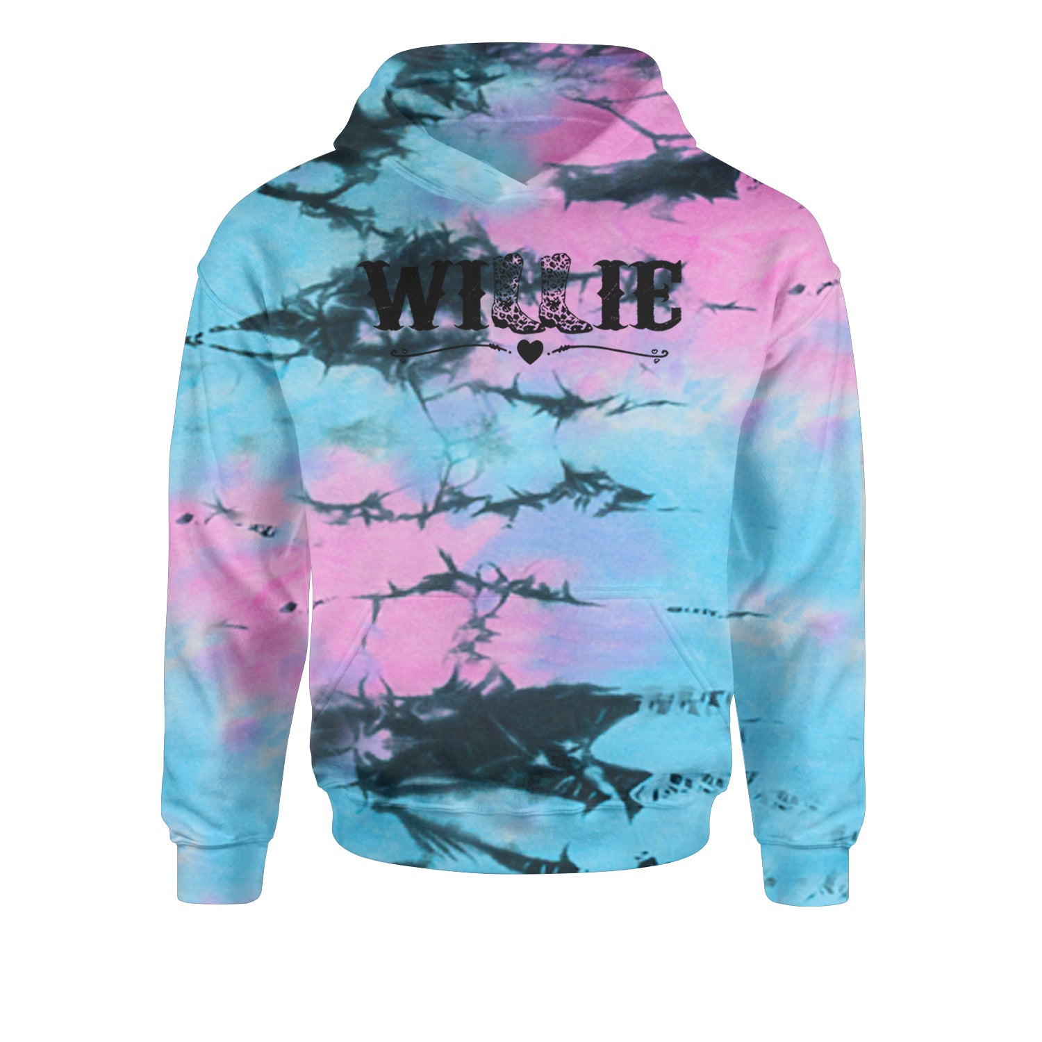 Willie Cowboy Boots Hippy Country Music Youth-Sized Hoodie Tie-Dye Pacific