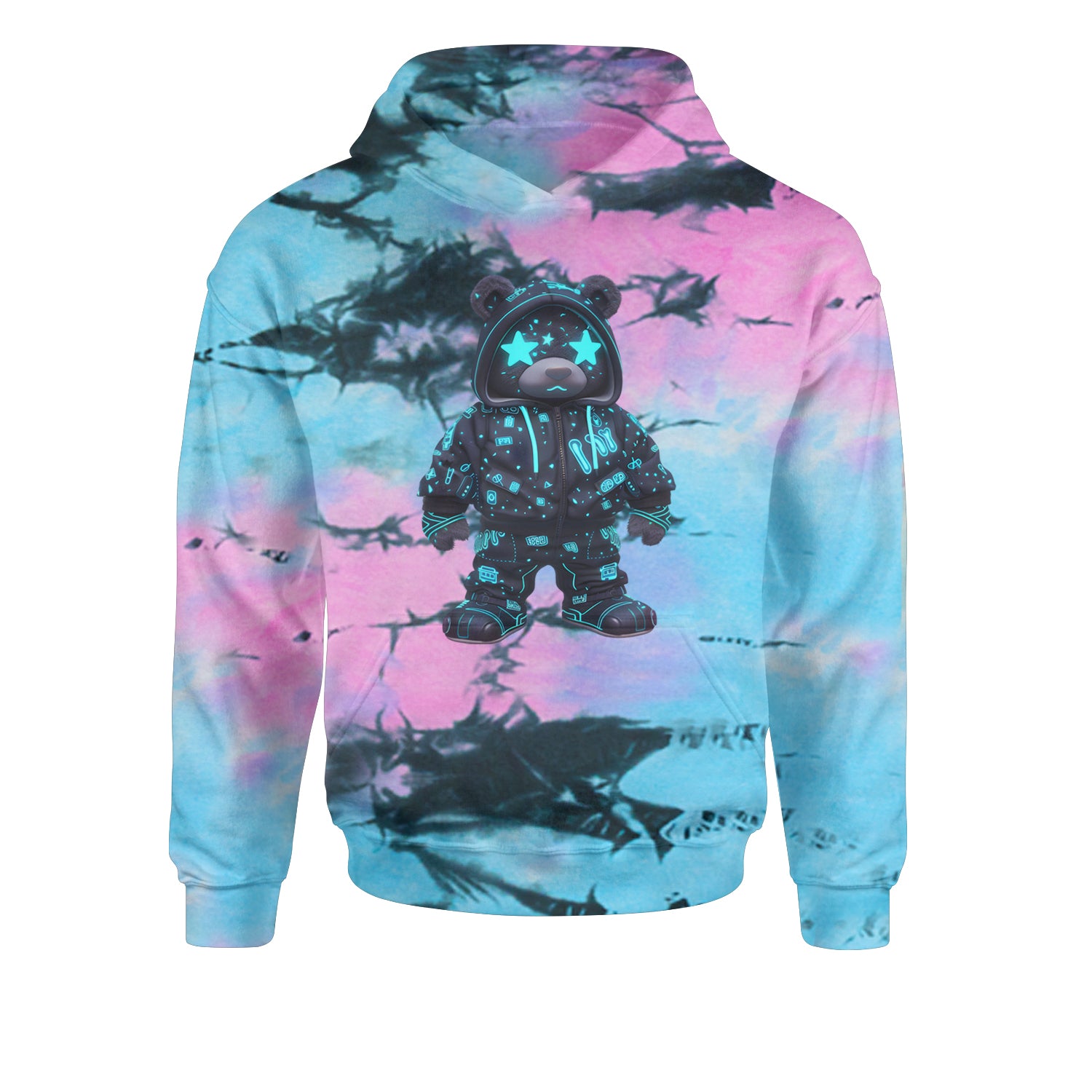 Starry Eyed Vaporwave Urban Graffiti BearYouth-Sized Hoodie Tie-Dye Pacific