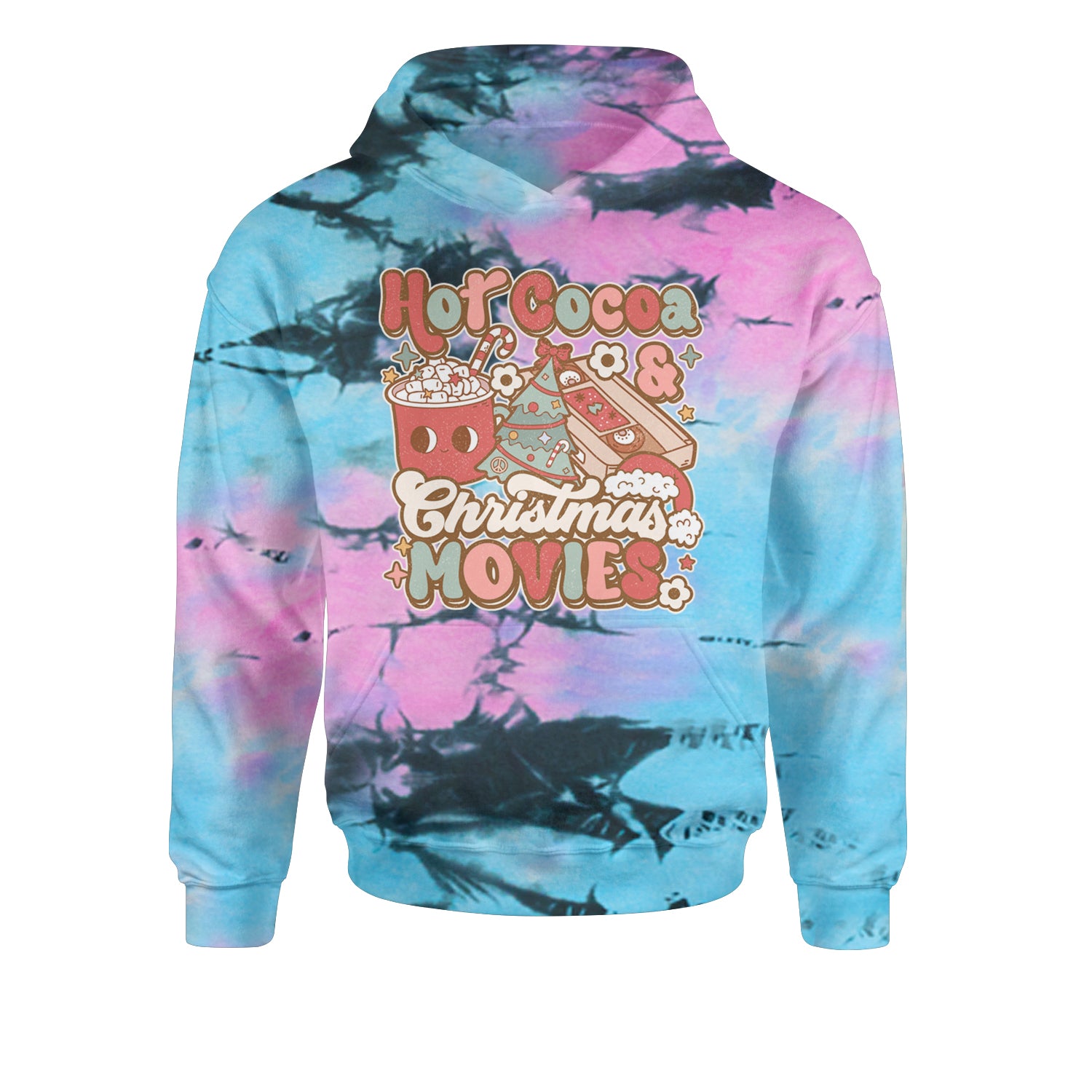 Hot Cocoa And Christmas Movies HolidayYouth-Sized Hoodie Tie-Dye Pacific