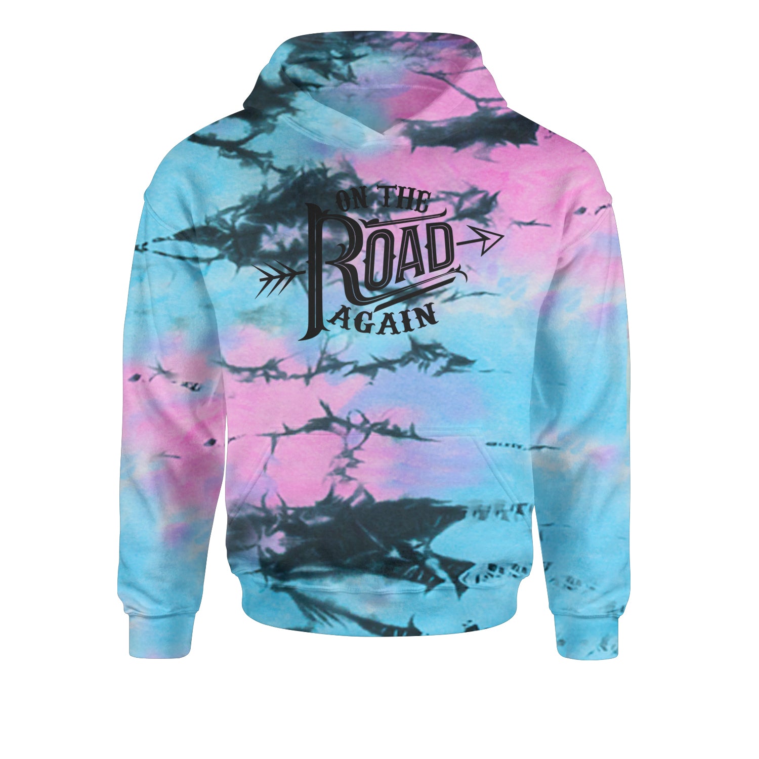 On The Road Again Hippy Country Music Youth-Sized Hoodie Tie-Dye Pacific