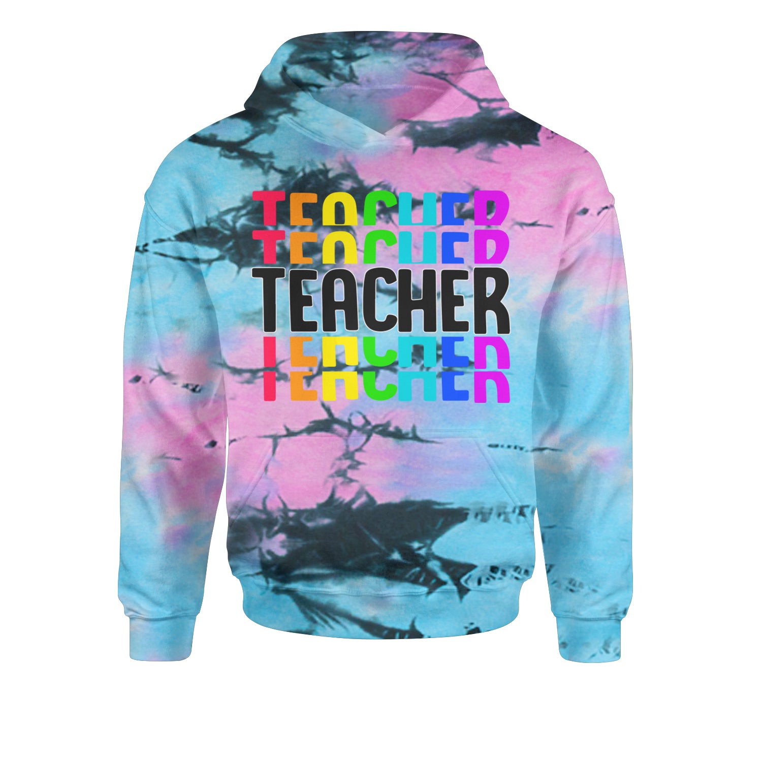 Teacher Repeated Rainbow PatternYouth-Sized Hoodie Tie-Dye Pacific