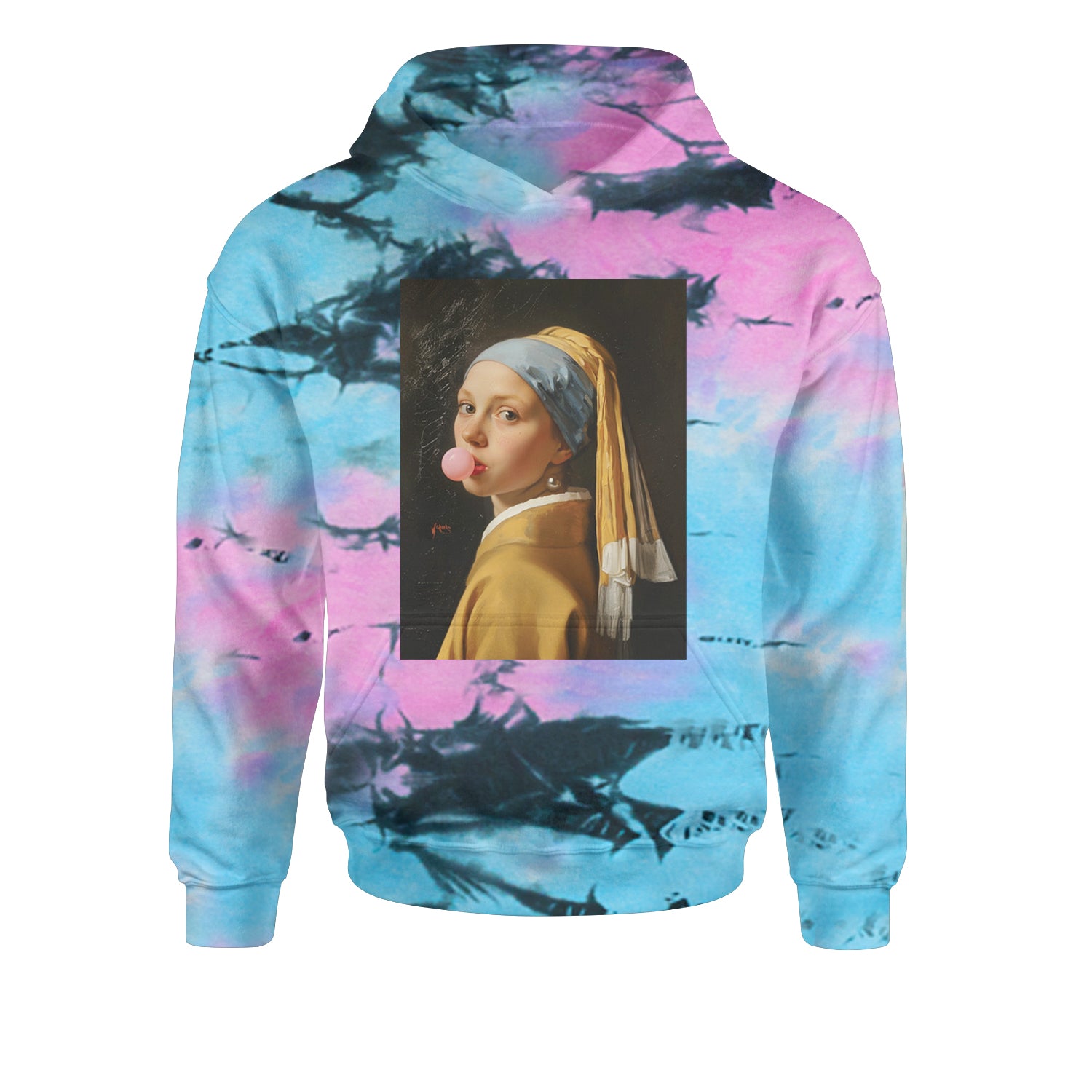 Girl with a Pearl Earring Bubble Gum Contemporary Art Youth-Sized Hoodie Tie-Dye Pacific