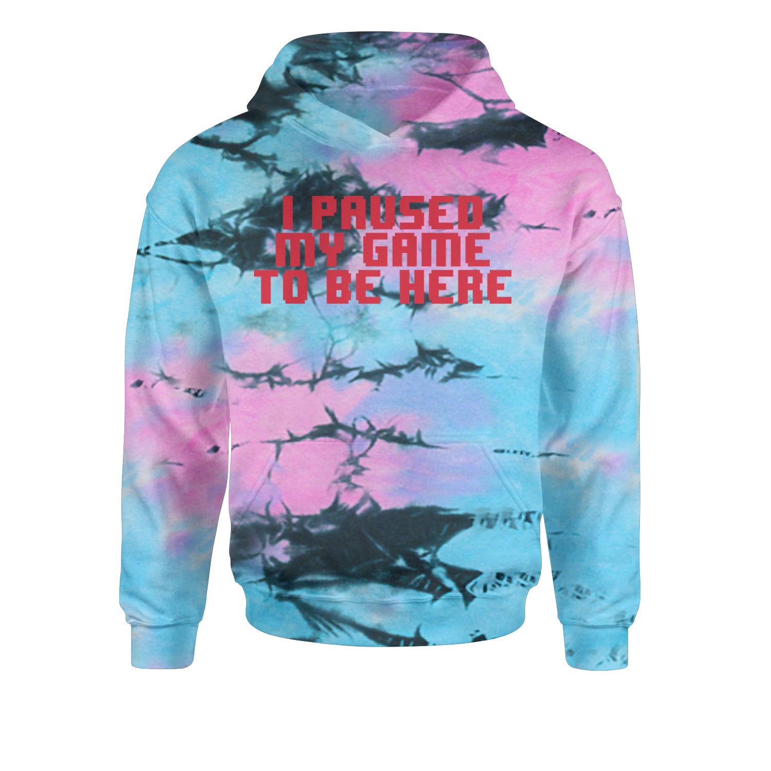 I Paused My Game To Be Here Funny Video Gamer Youth-Sized Hoodie Tie-Dye Pacific