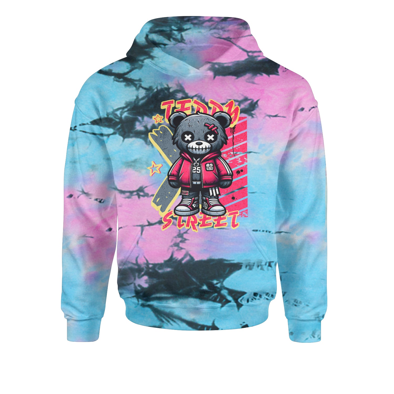 Teddy Attitude Urban Graffiti BearYouth-Sized Hoodie Tie-Dye Pacific