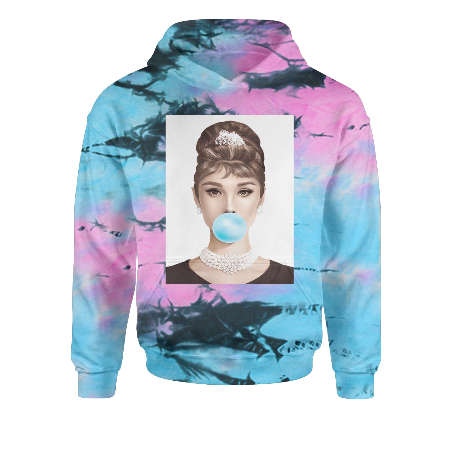 Audrey Hepburn Chewing Bubble Gum American Icon Youth-Sized Hoodie Tie-Dye Pacific